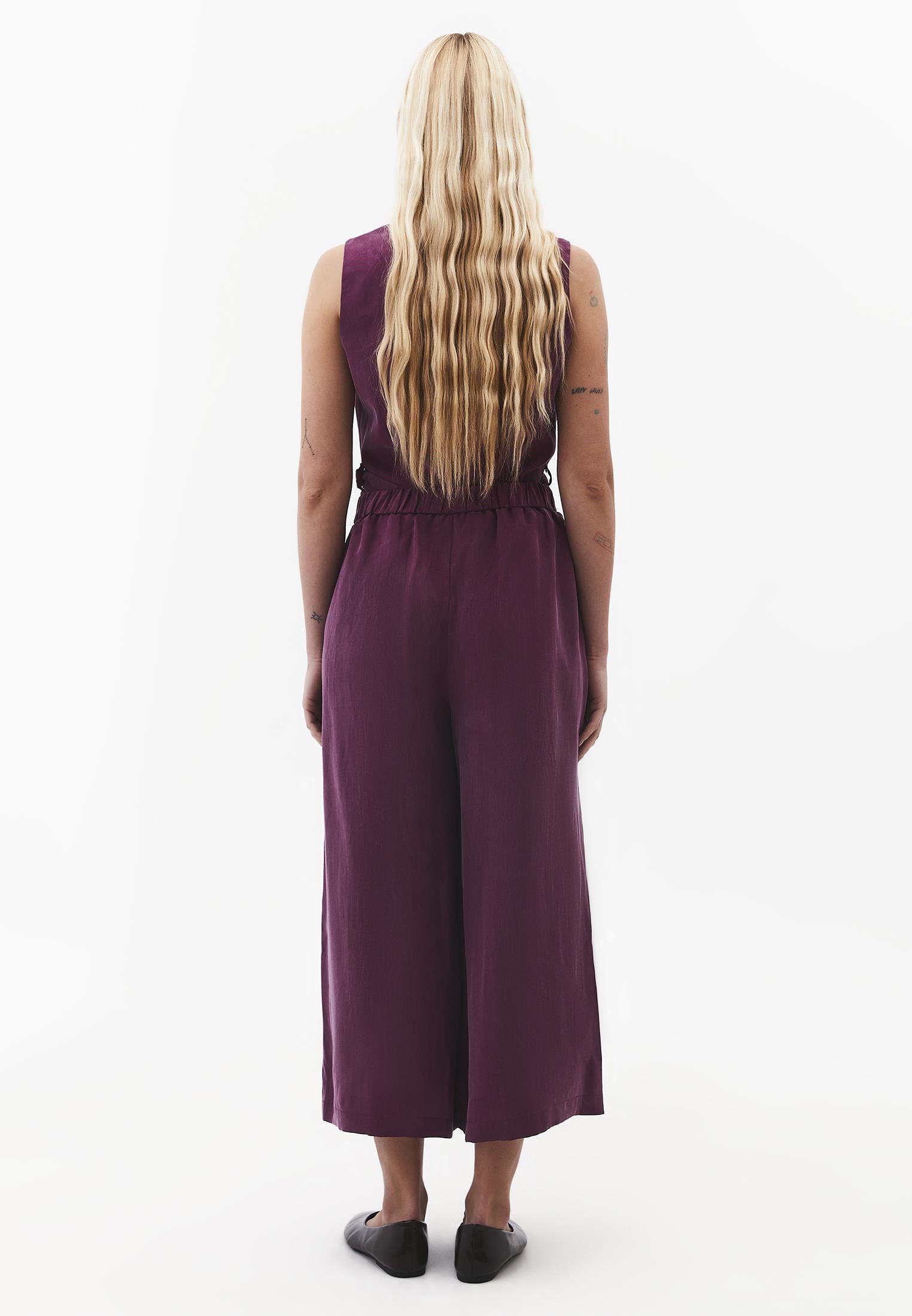 Wide Leg High Waist Trousers with Pleat Details - PURPLE POTION