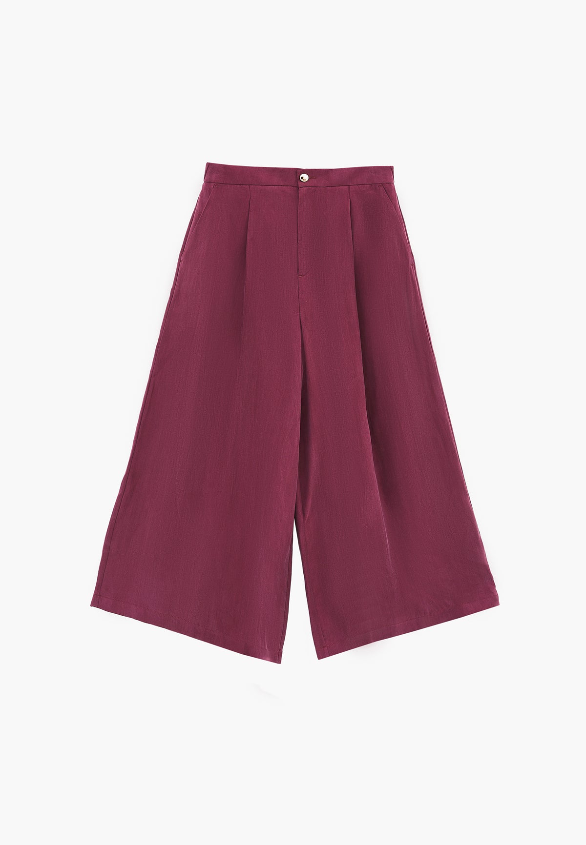 Wide Leg High Waist Trousers with Pleat Details - PURPLE POTION