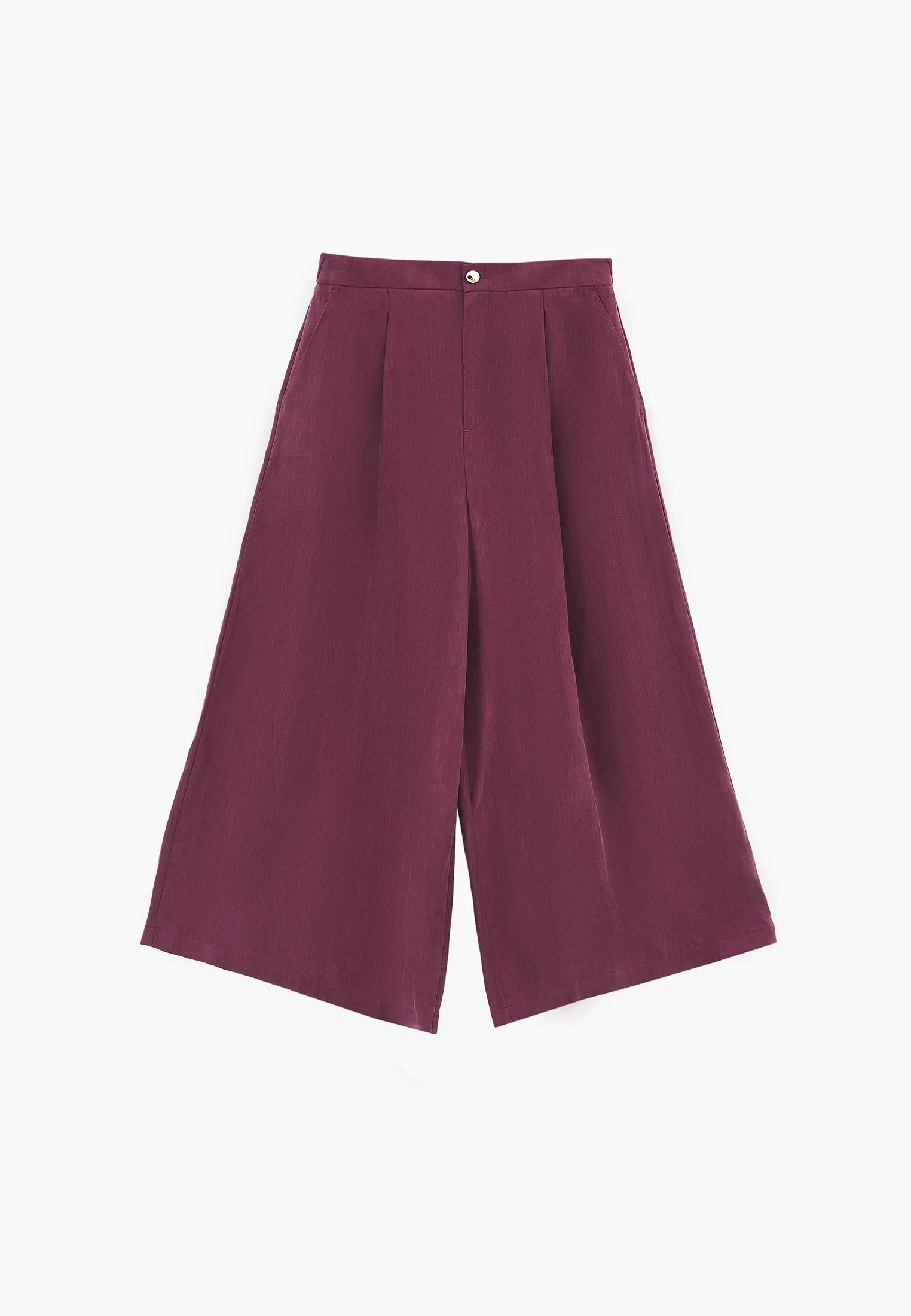 Wide Leg High Waist Trousers with Pleat Details - PURPLE POTION