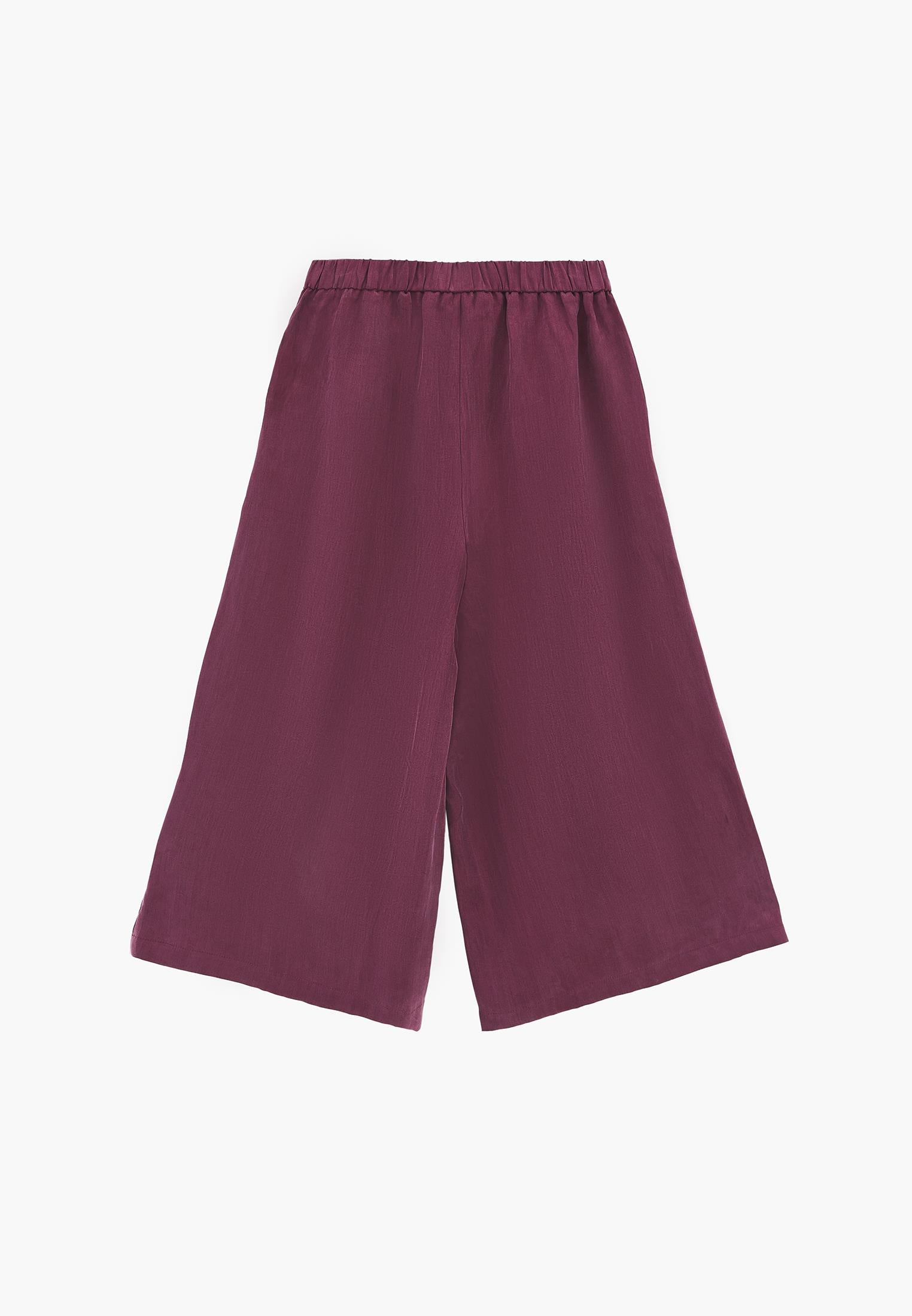 Wide Leg High Waist Trousers with Pleat Details - PURPLE POTION