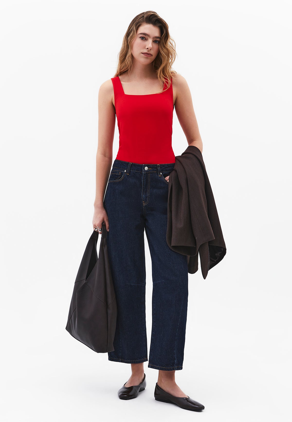 Square Neck Bodycon Tank Top - RACING RED