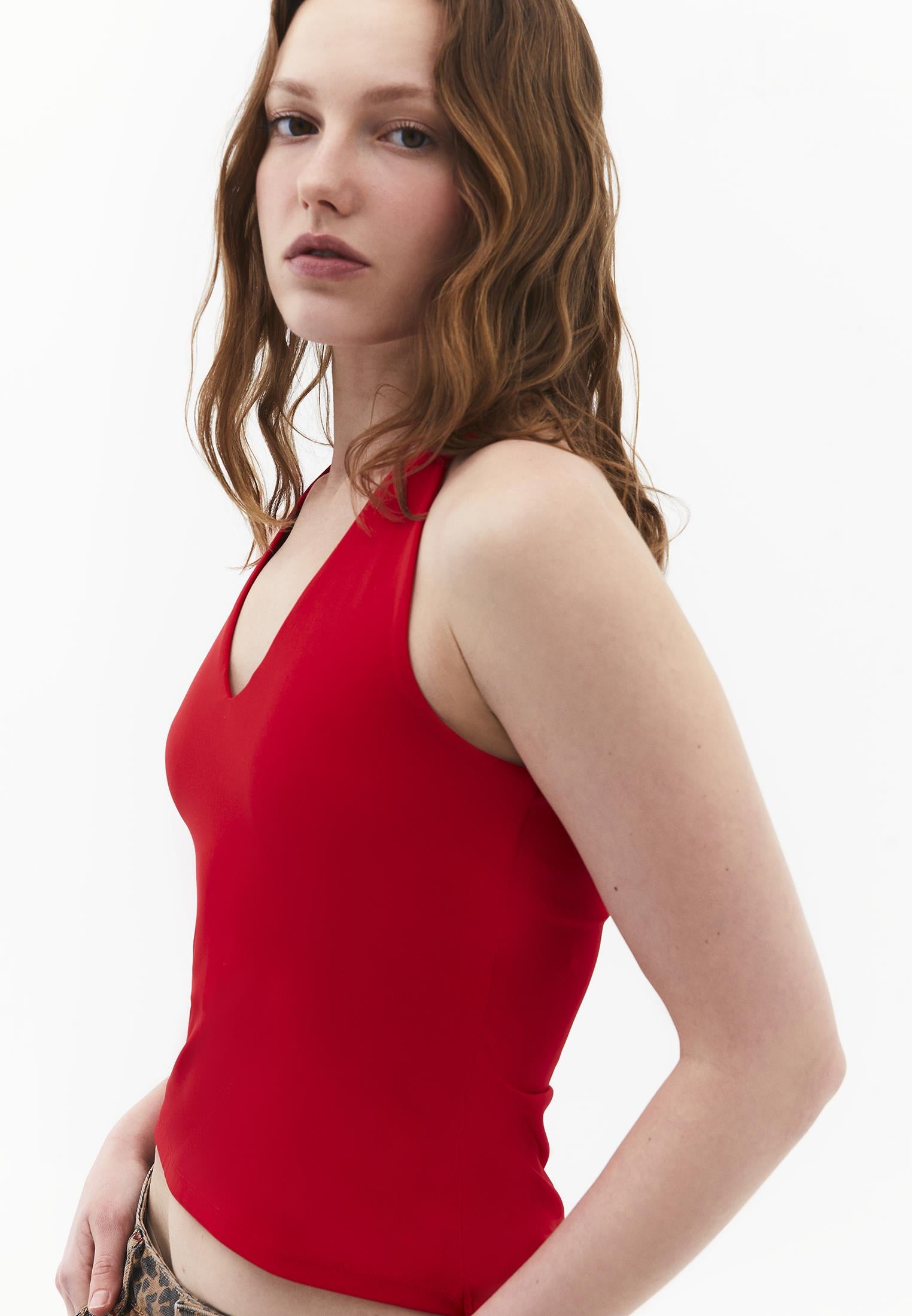 Halter Neck Button Detailed Blouse - RACING RED