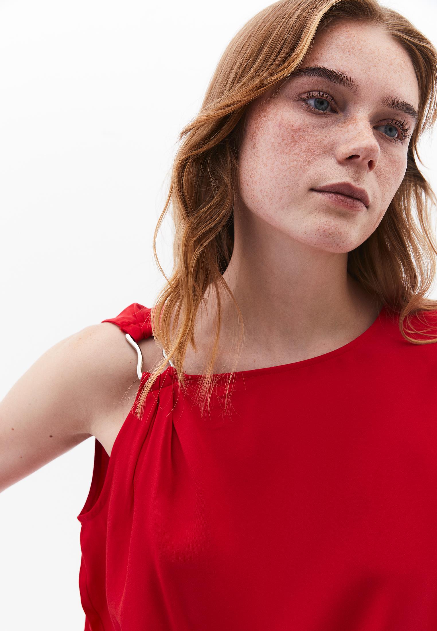 Boat Neck Short Sleeve Asymmetric Blouse - RACING RED