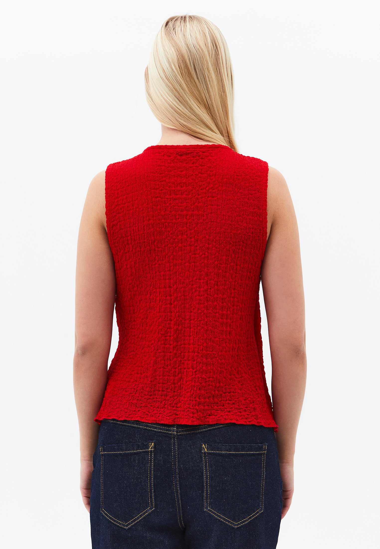 V Neck Blouse Without Sleeve Detail - RACING RED