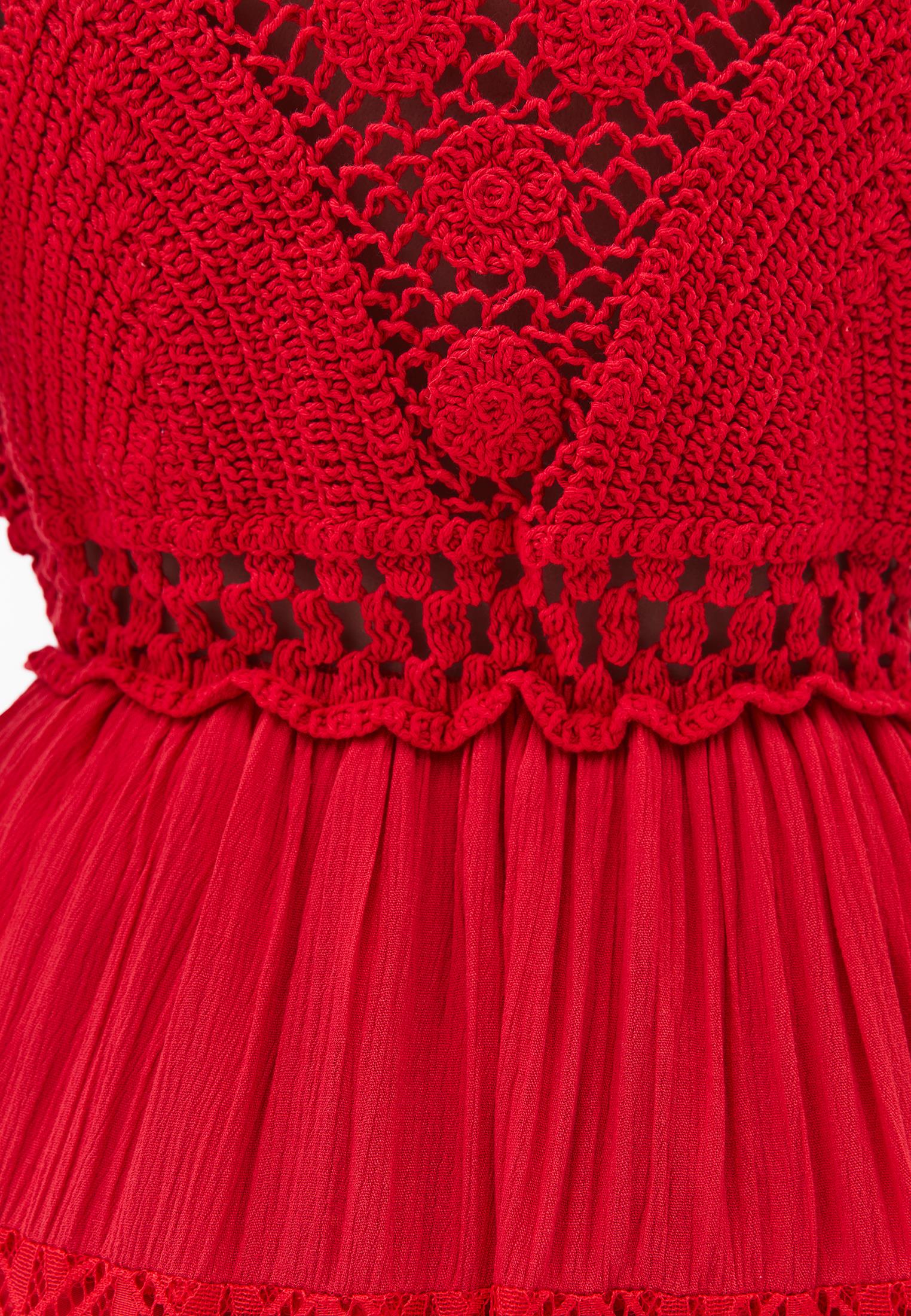 Bohemian Style Deep Neck Dress - RACING RED