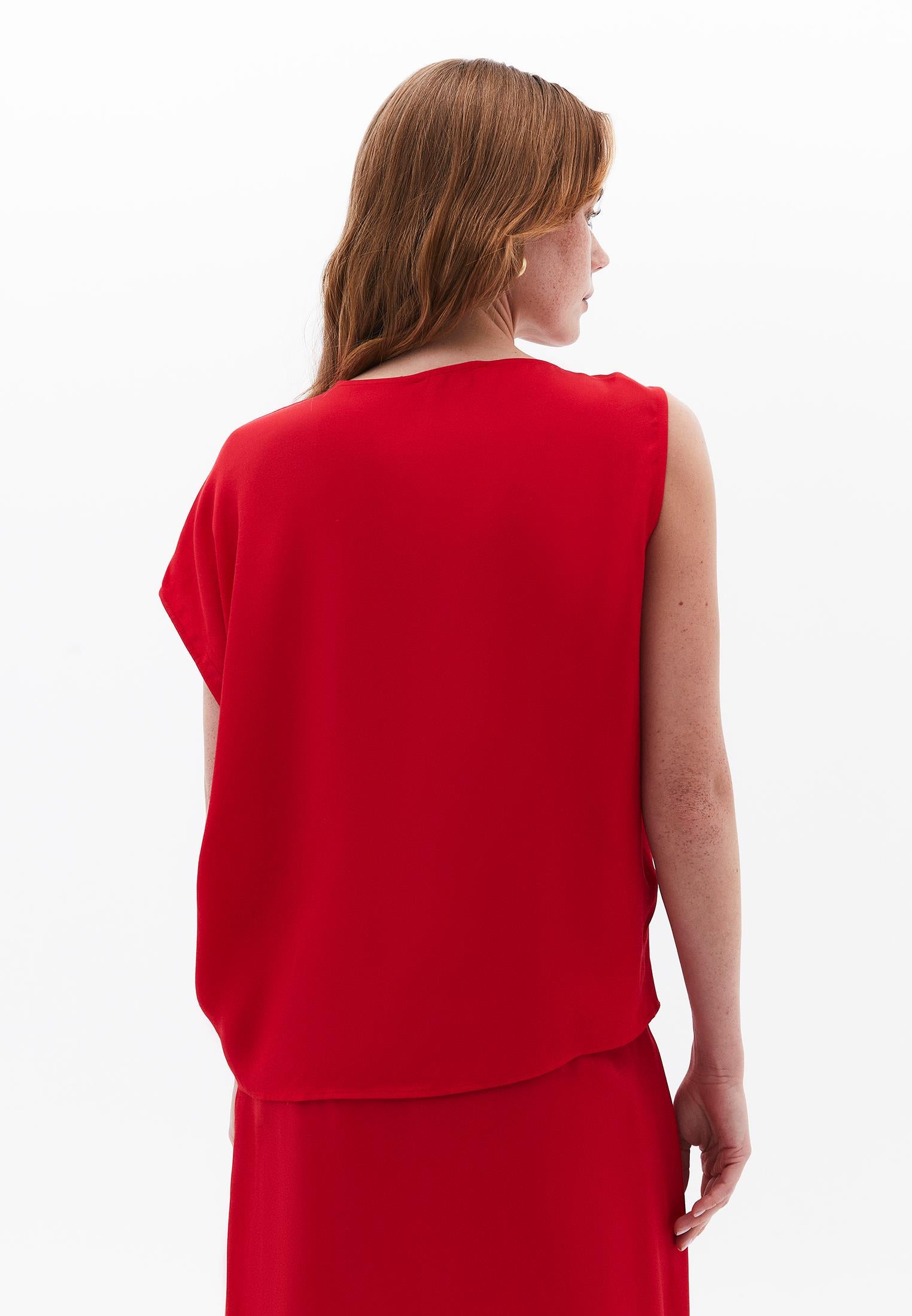 Boat Neck Short Sleeve Asymmetric Blouse - RACING RED