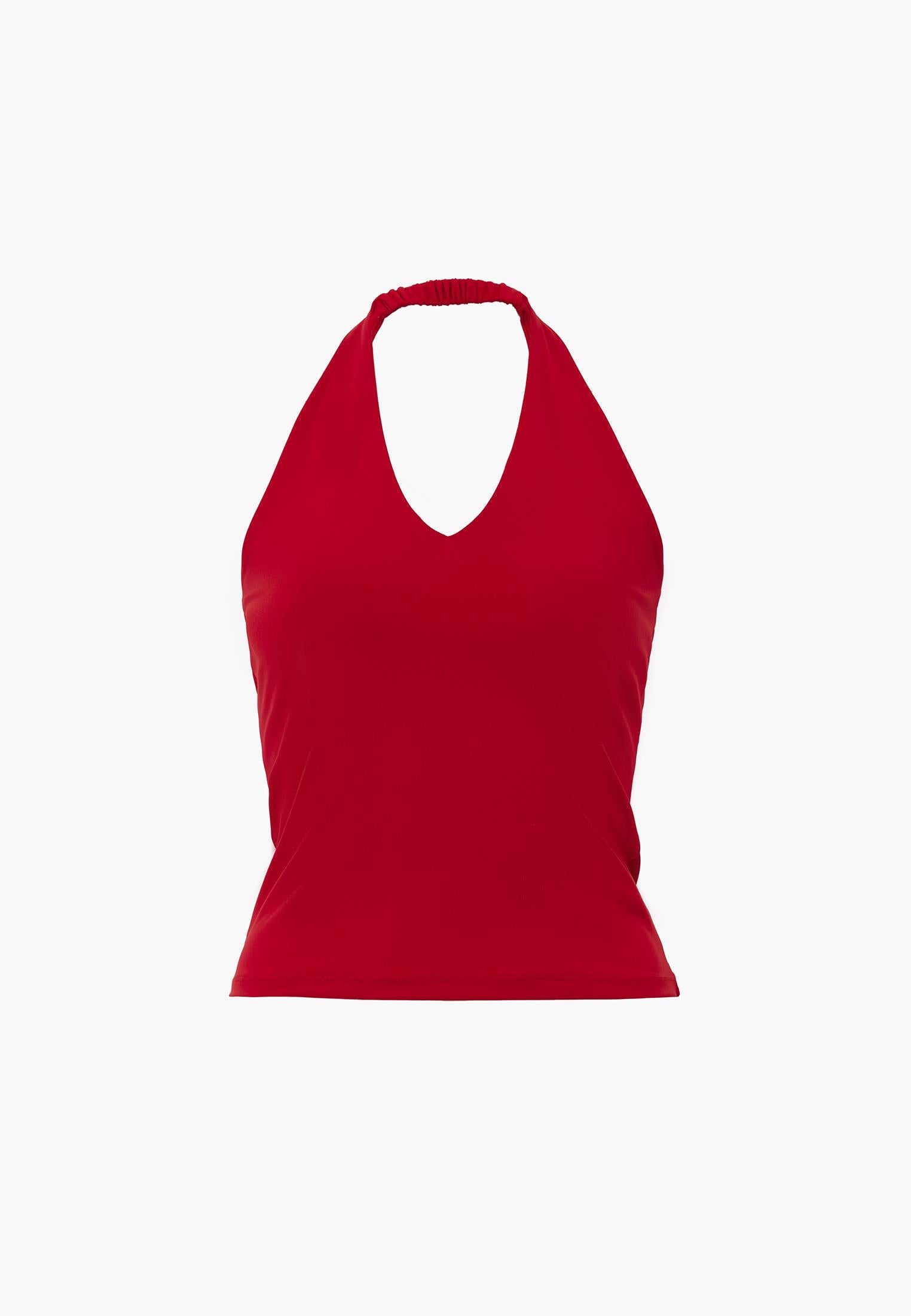 Halter Neck Button Detailed Blouse - RACING RED