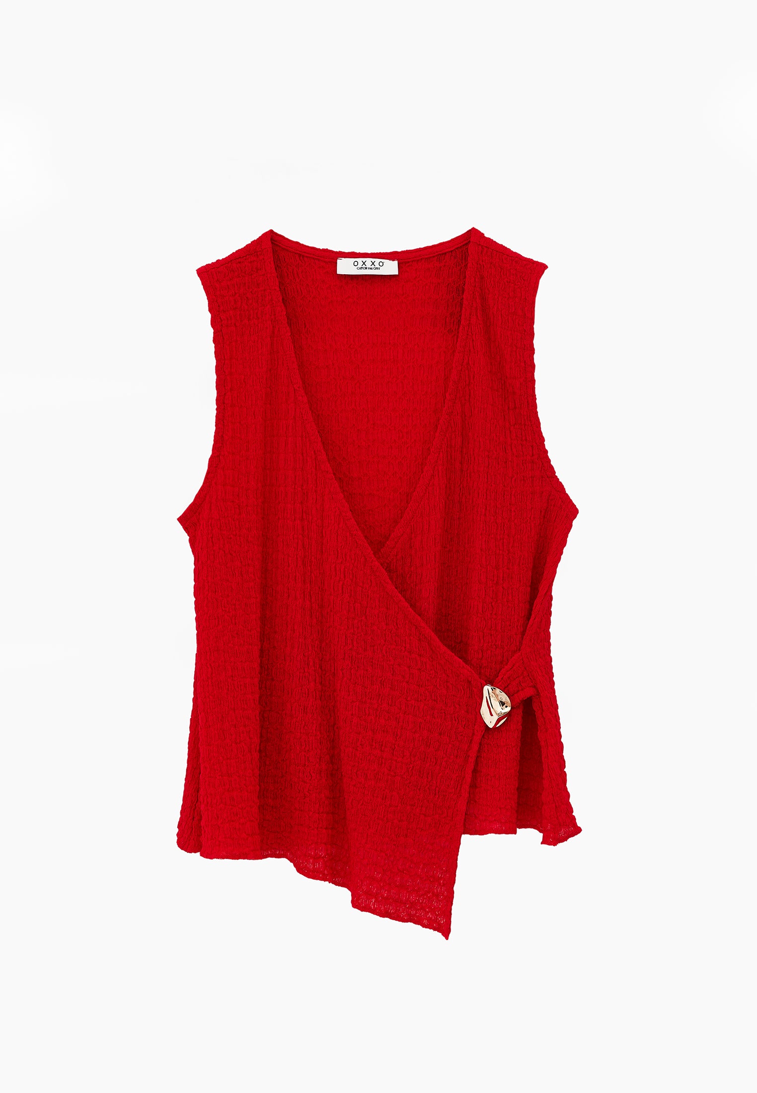 V Neck Blouse Without Sleeve Detail - RACING RED