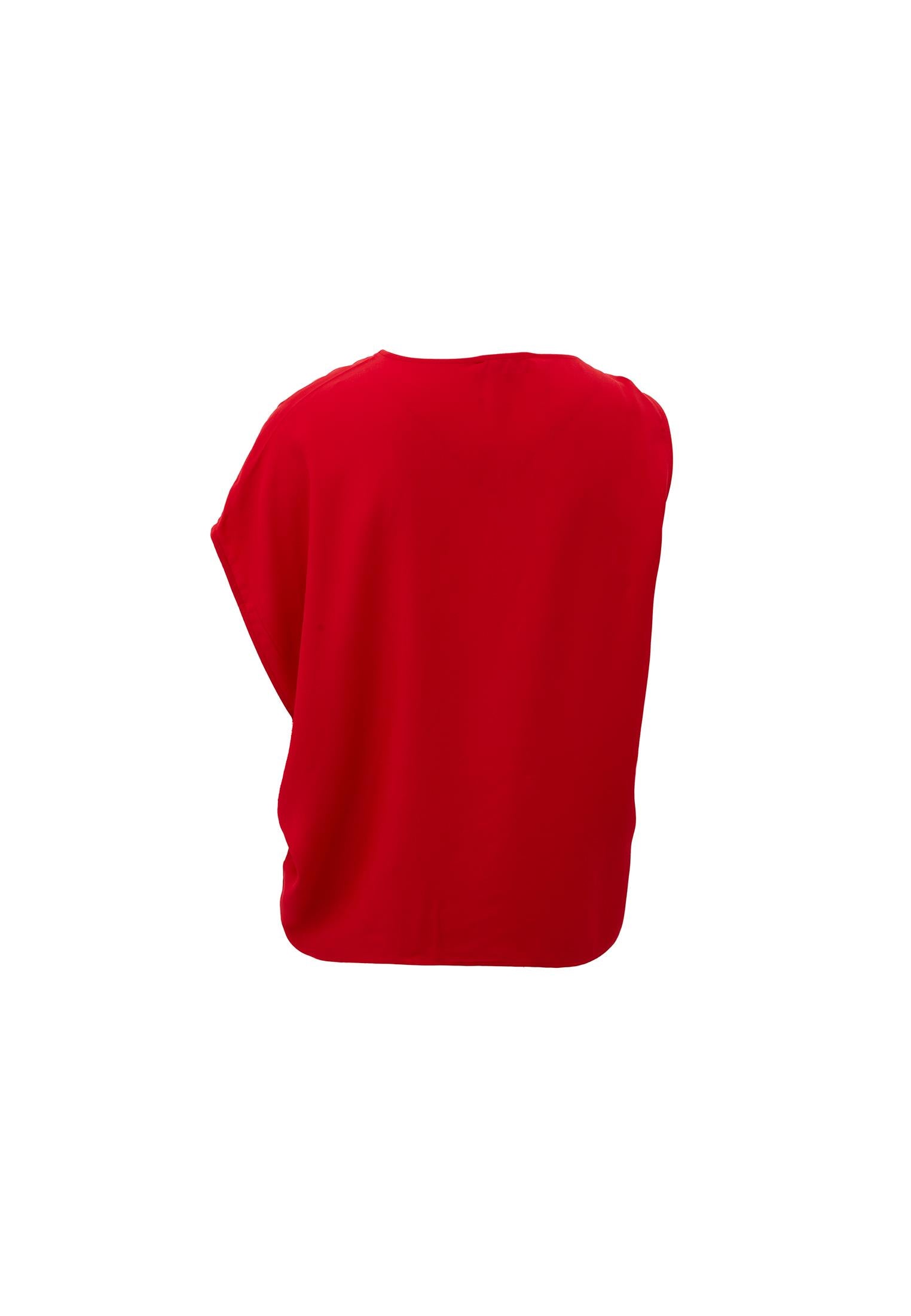Boat Neck Short Sleeve Asymmetric Blouse - RACING RED
