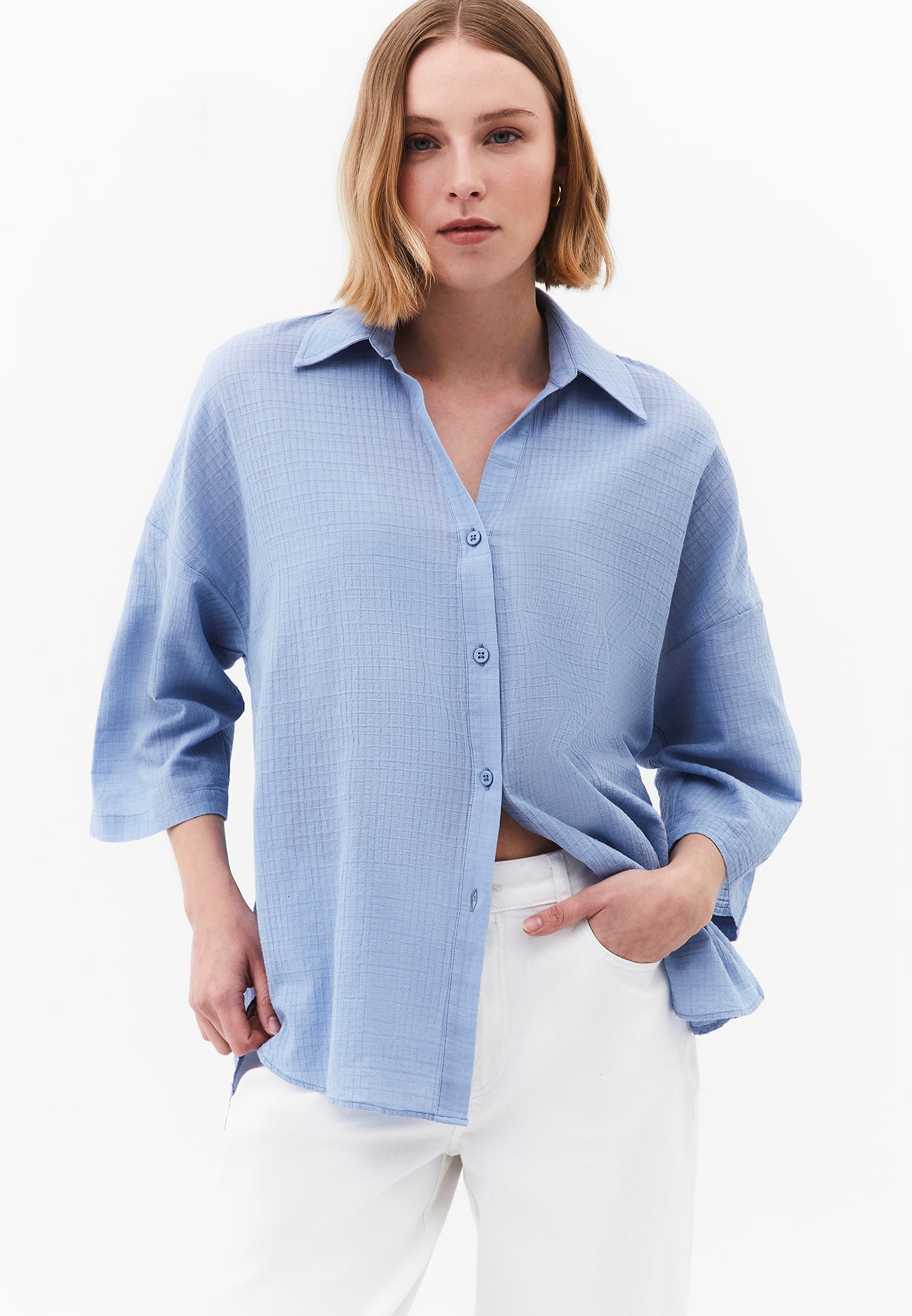Button Detailed Oversize Shirt - RAIN WASHED