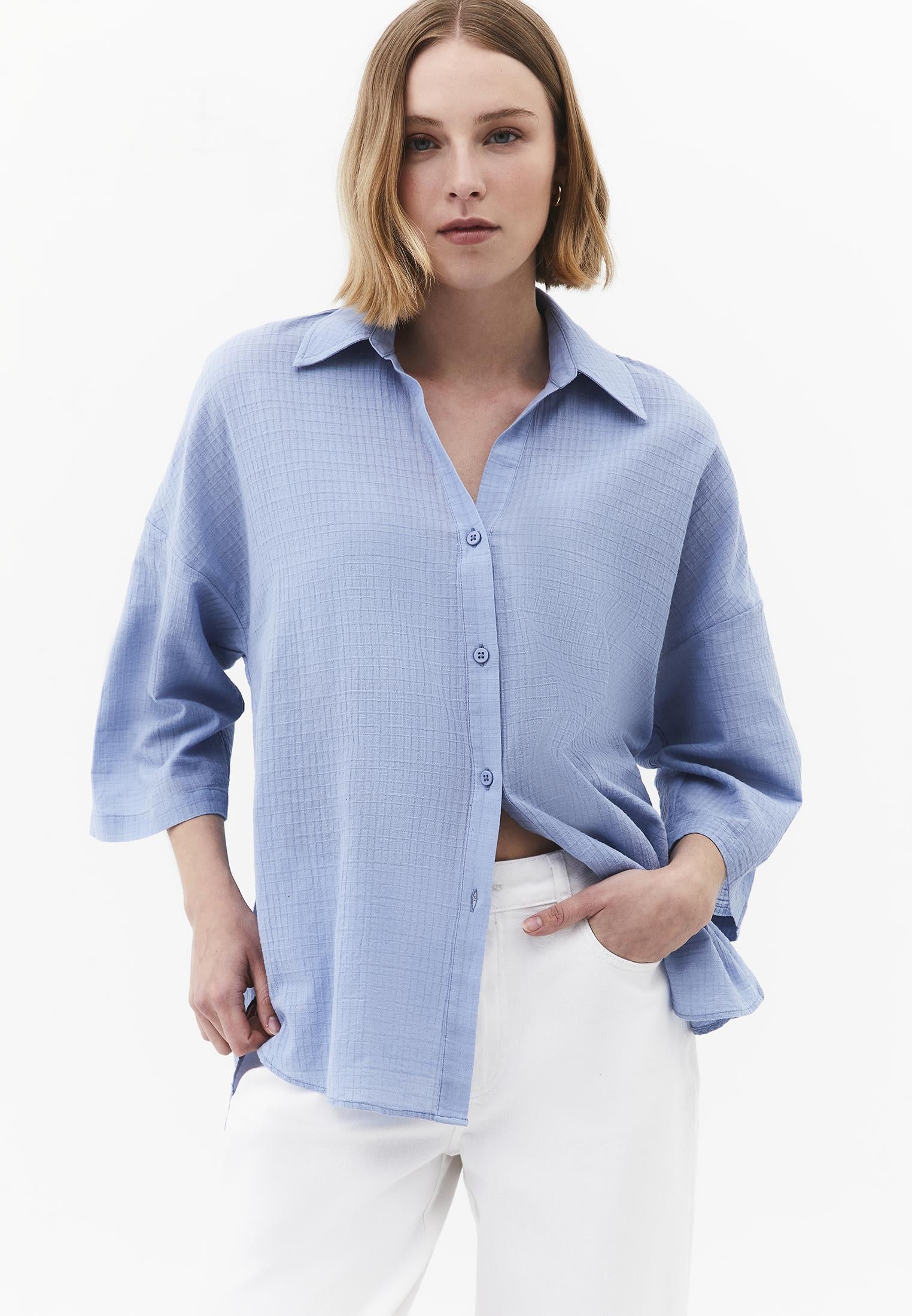 Button Detailed Oversize Shirt - RAIN WASHED