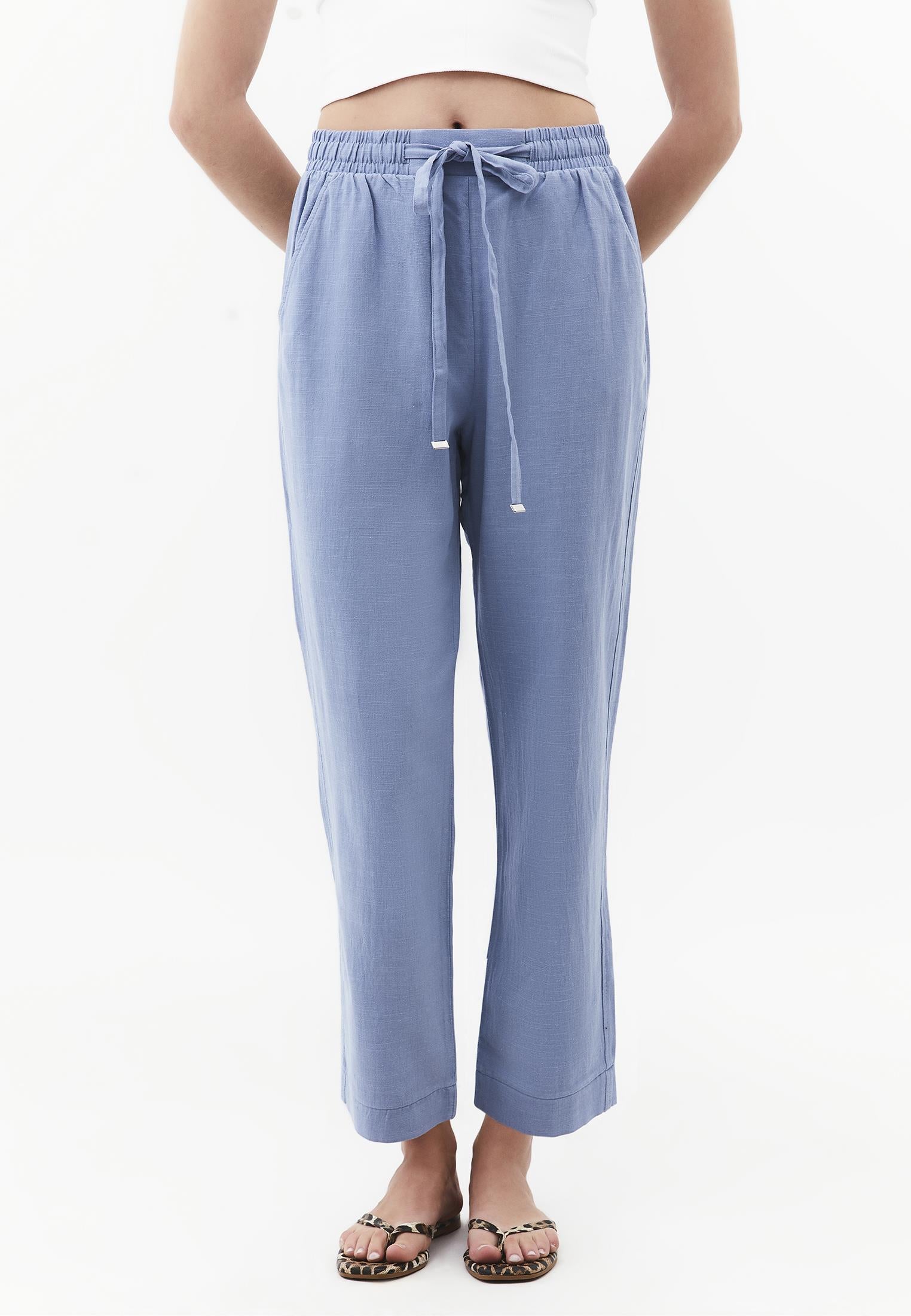 High Waist Carrot Leg Elasticated Pants - RAIN WASHED