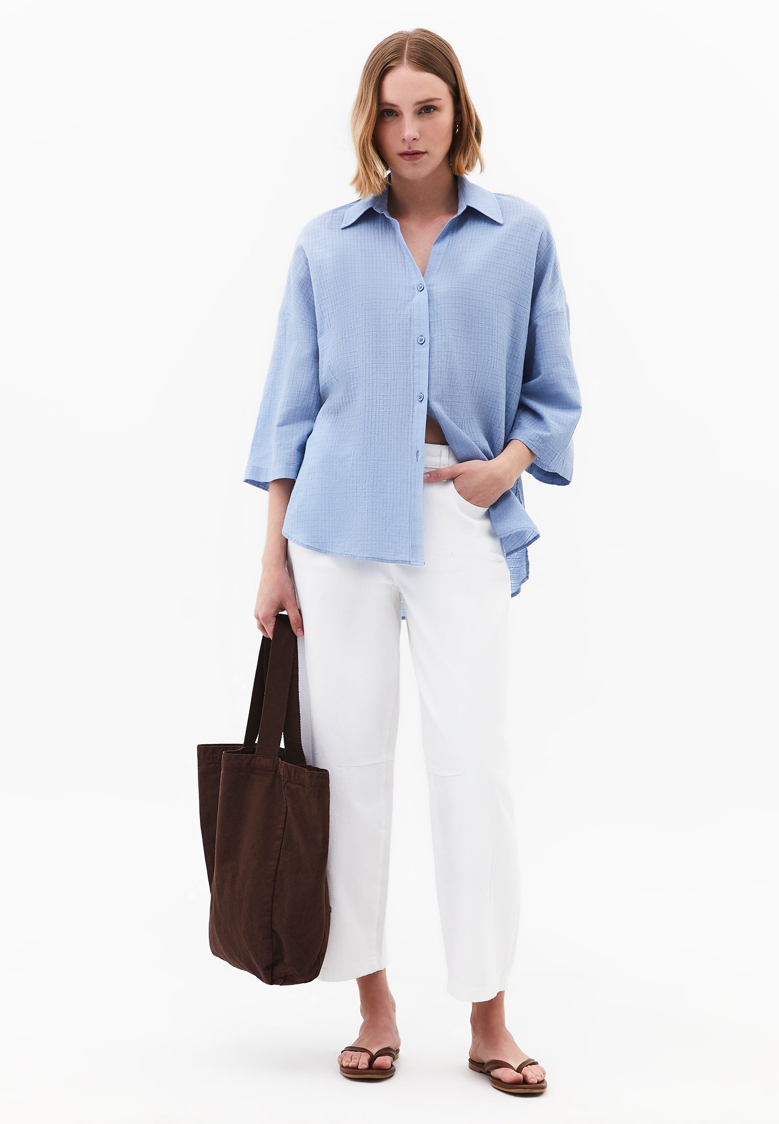 Button Detailed Oversize Shirt - RAIN WASHED