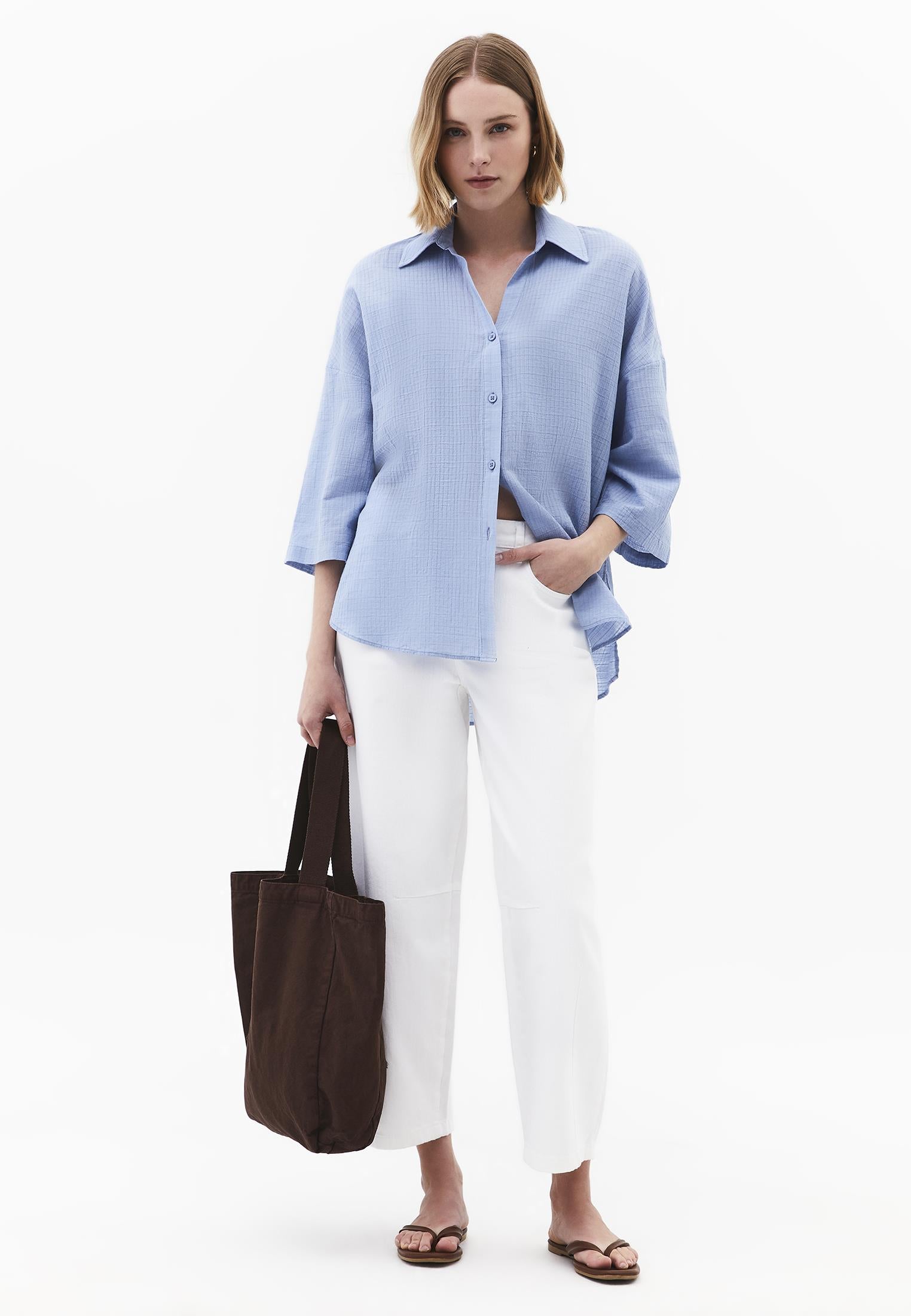 Button Detailed Oversize Shirt - RAIN WASHED