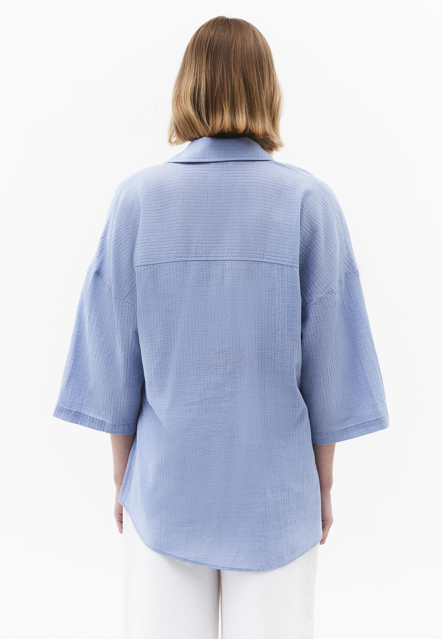 Button Detailed Oversize Shirt - RAIN WASHED