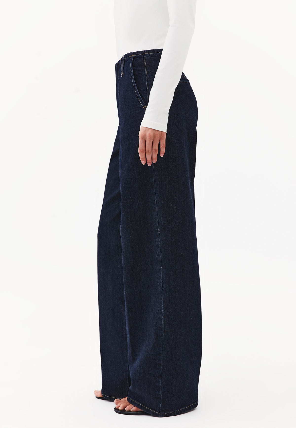 Straight Long High Waist Denim Pants - Blue
