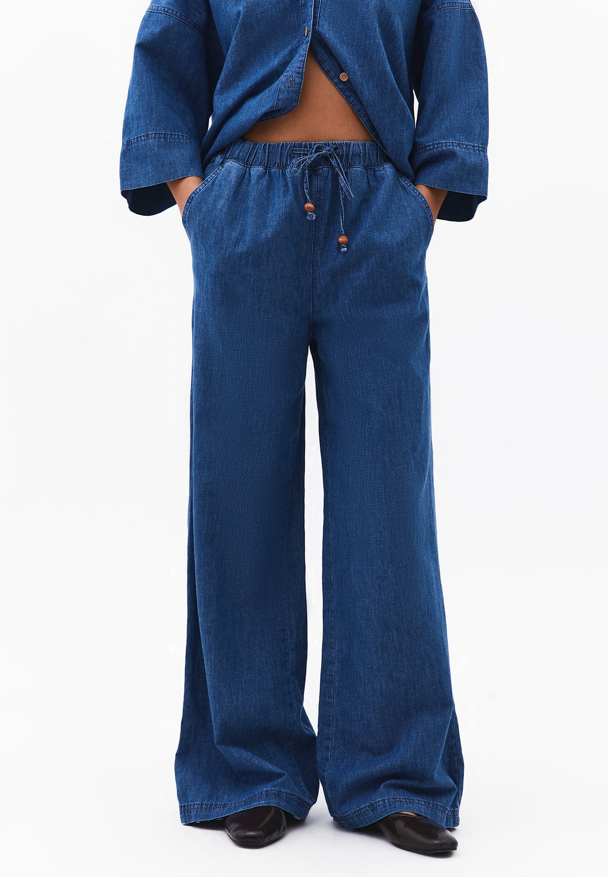 High Waist Wide Leg Denim Pants - RODEO BLUE DENIM
