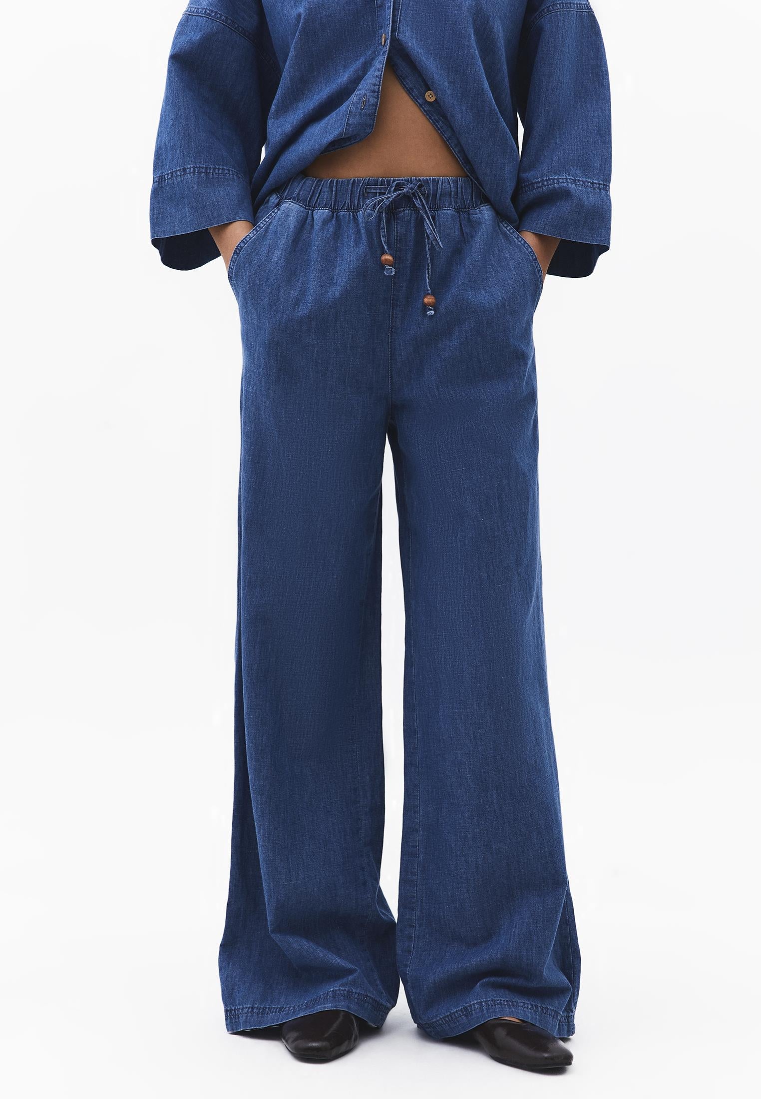High Waist Wide Leg Denim Pants - RODEO BLUE DENIM