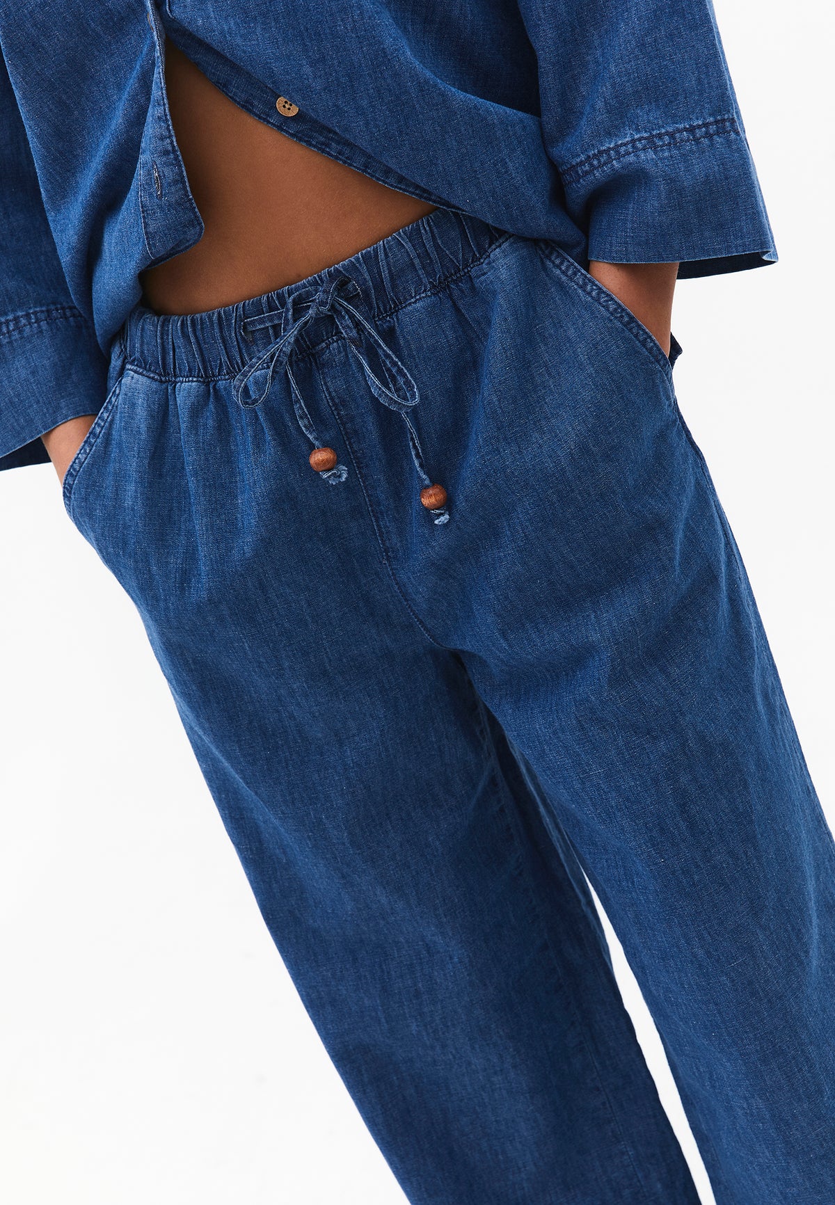 High Waist Wide Leg Denim Pants - RODEO BLUE DENIM