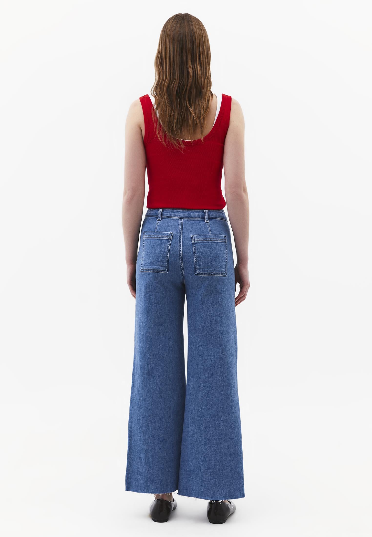 Ultra High Waist Wide Leg Pants - RODEO BLUE DENIM
