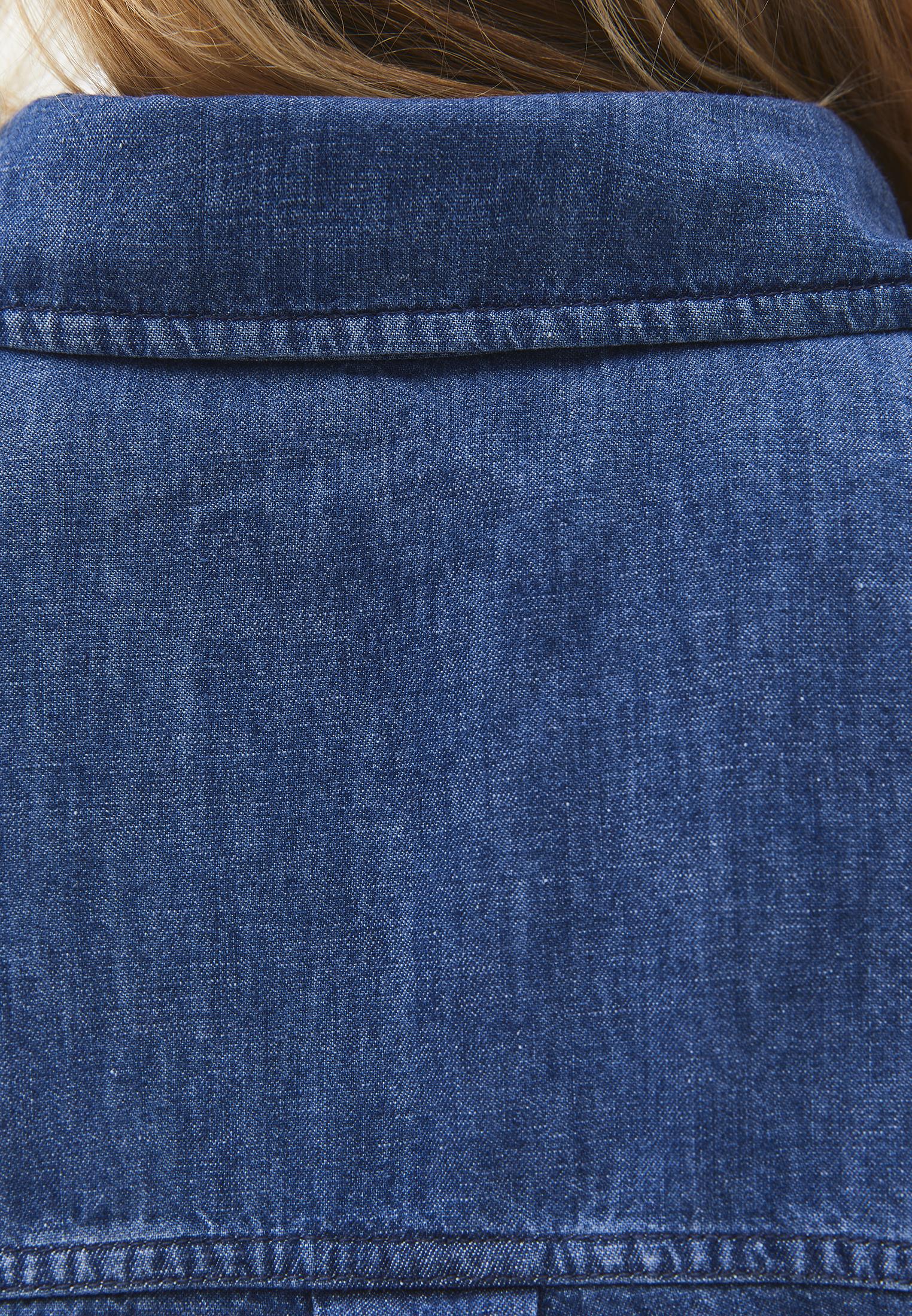 Oversize Shirt Collar Three Quarter Sleeve Denim Shirt - RODEO BLUE DENIM