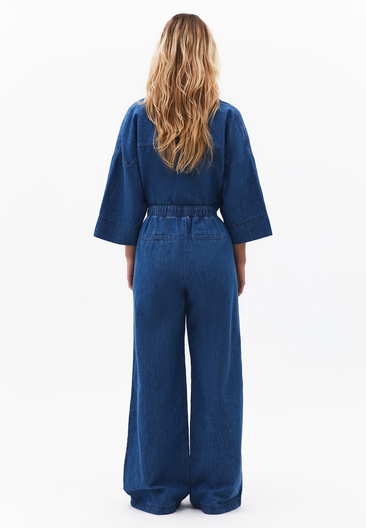 High Waist Wide Leg Denim Pants - RODEO BLUE DENIM