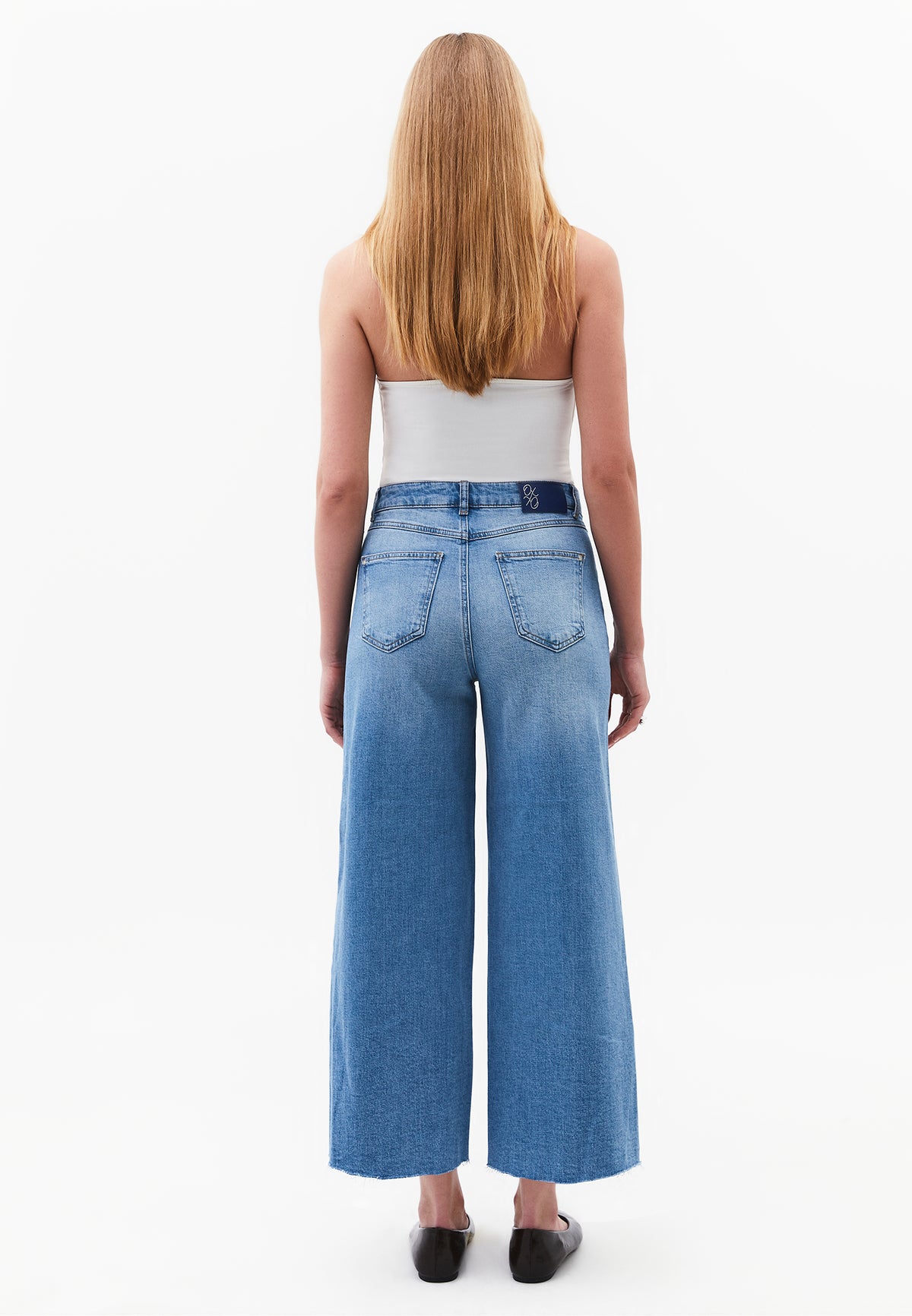Ultra High Waist Wide Leg Denim Pants With Pocket Detail - RODEO BLUE DENIM
