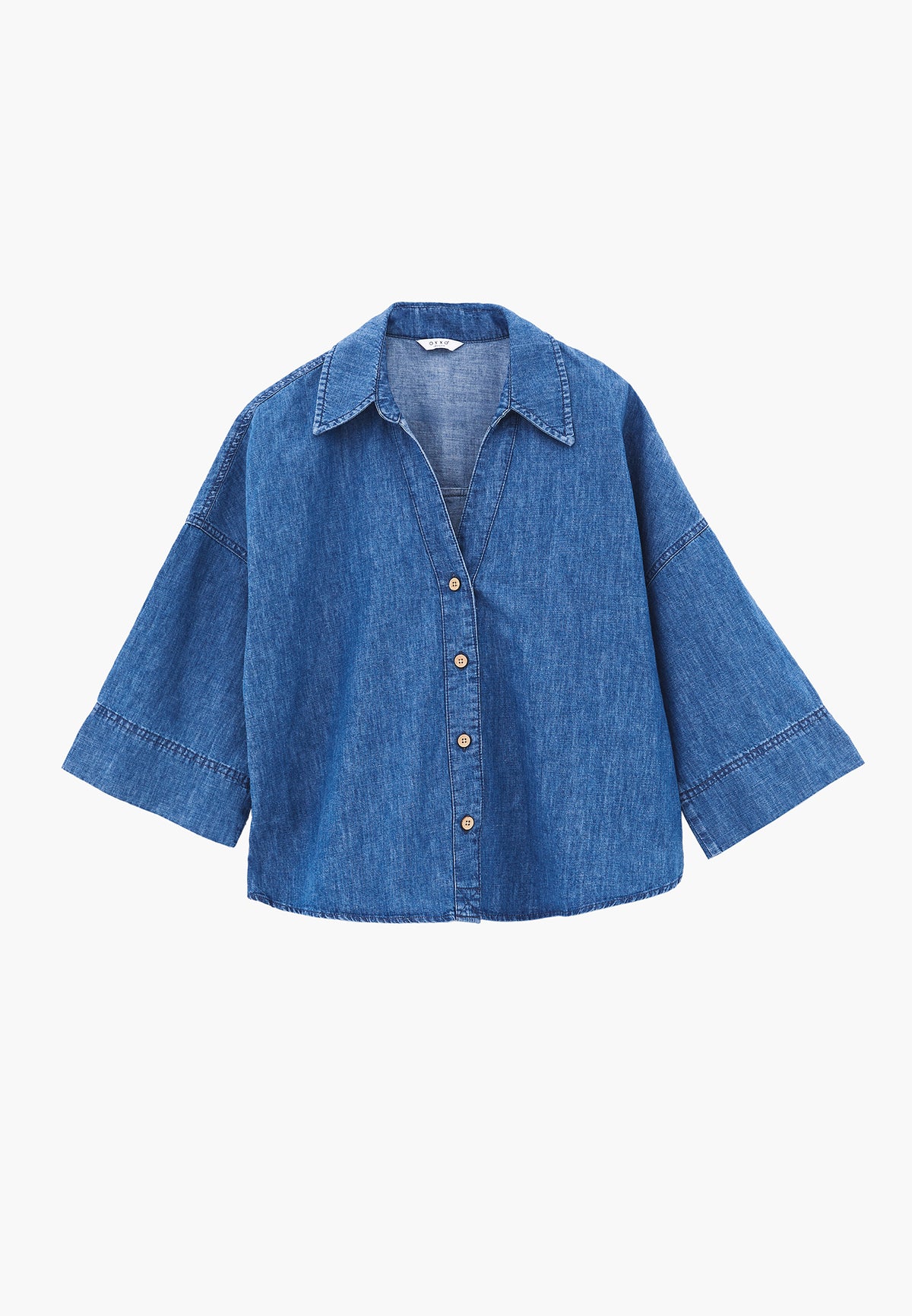 Oversize Shirt Denim Women Topwear Three Quarter Sleeve Relaxed Fit - RODEO BLUE DENIM