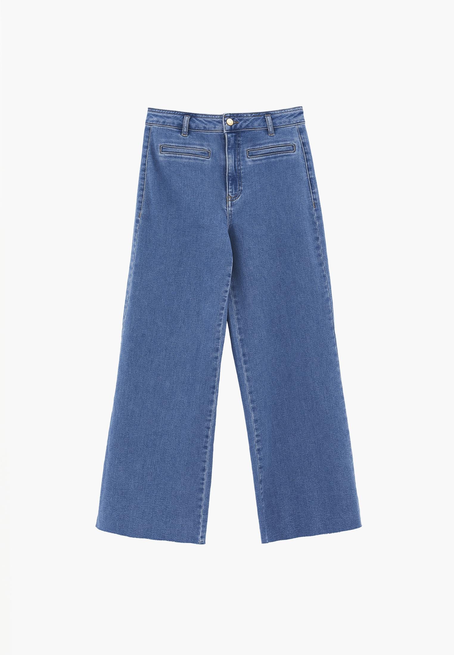 Ultra High Waist Wide Leg Pants - RODEO BLUE DENIM