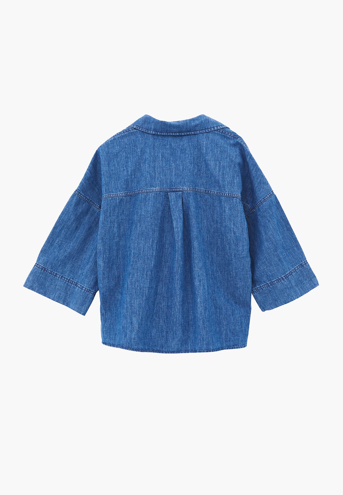 Oversize Shirt Denim Women Topwear Three Quarter Sleeve Relaxed Fit - RODEO BLUE DENIM