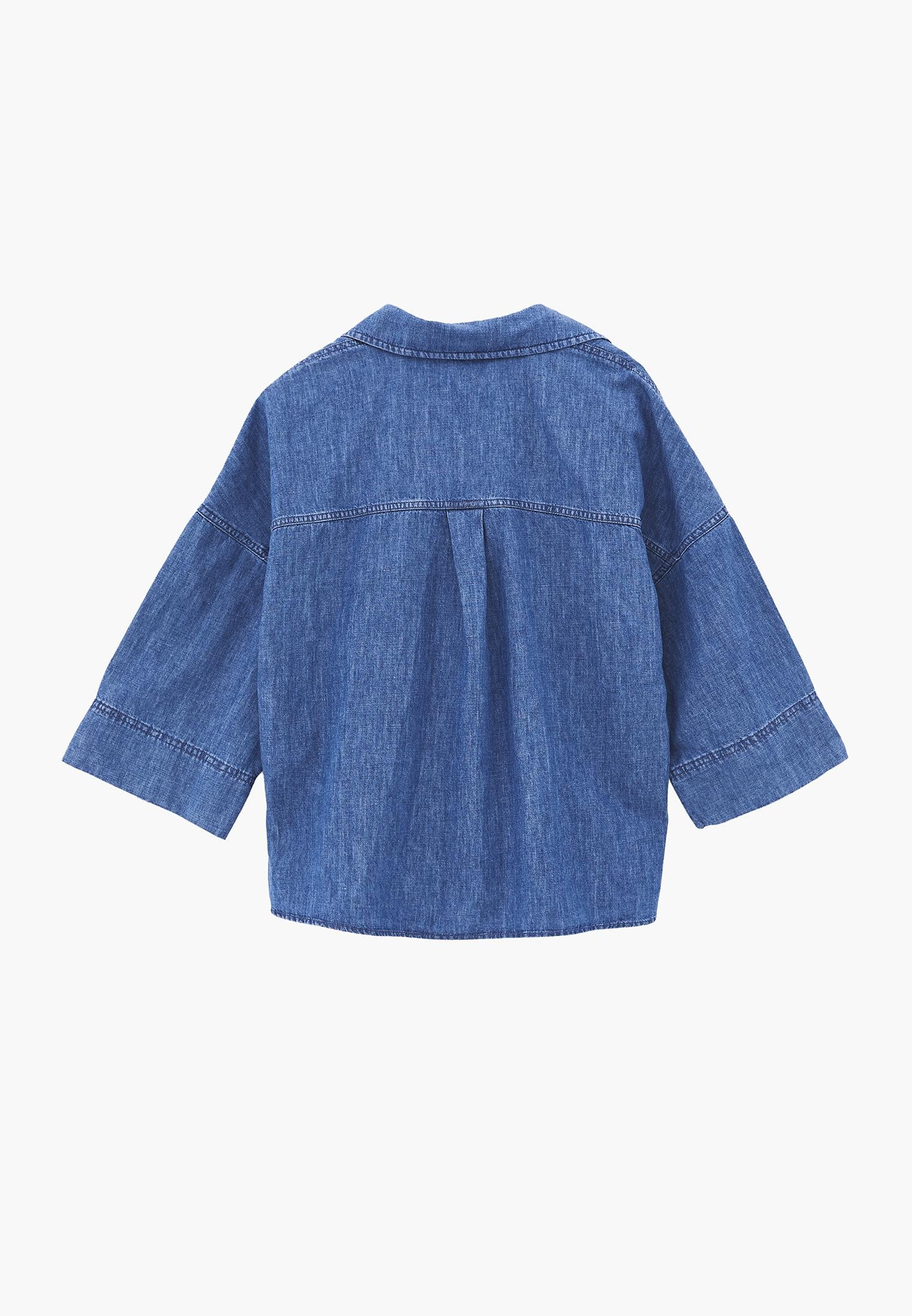 Oversize Shirt Collar Three Quarter Sleeve Denim Shirt - RODEO BLUE DENIM