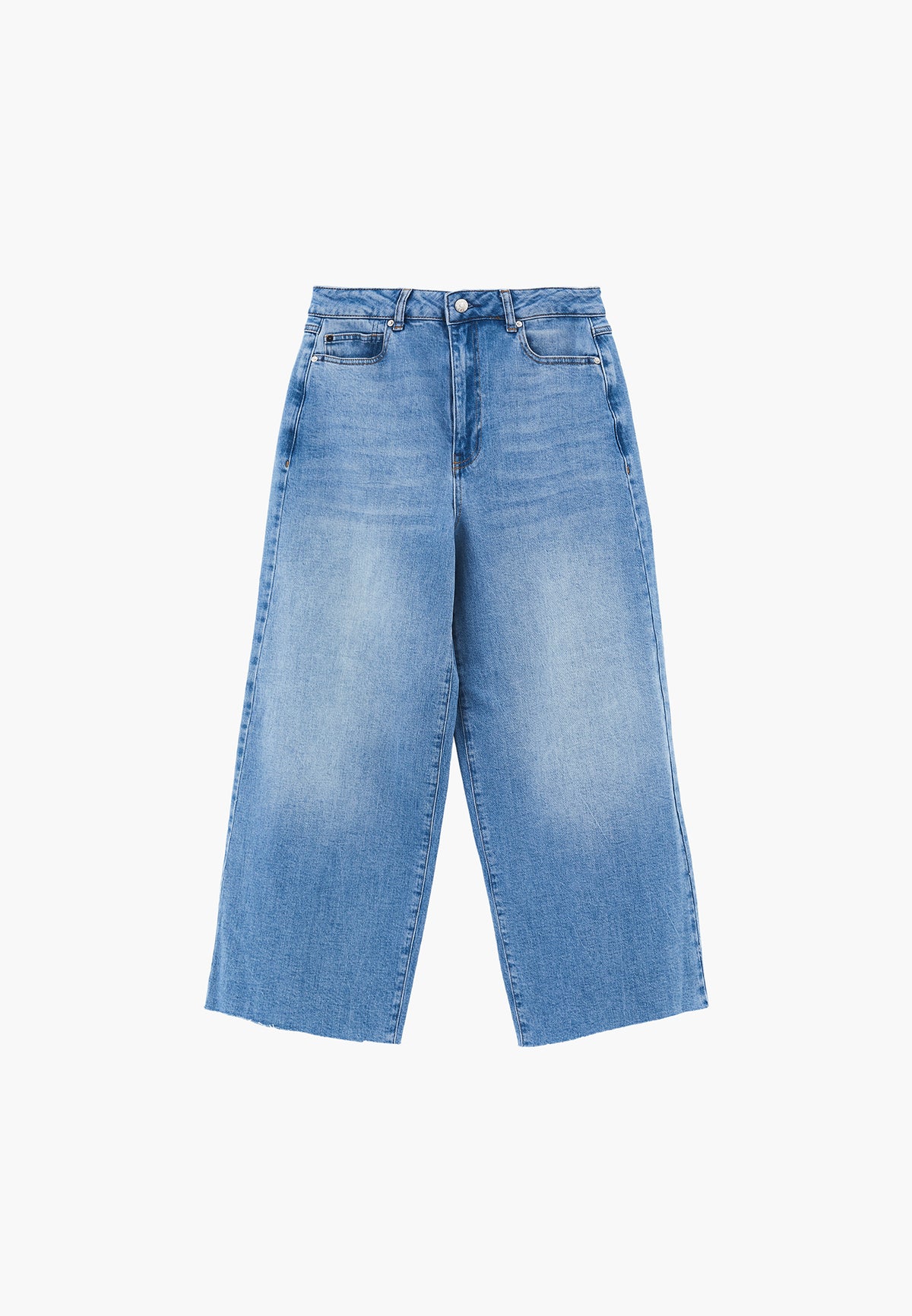 Ultra High Waist Wide Leg Denim Pants With Pocket Detail - RODEO BLUE DENIM