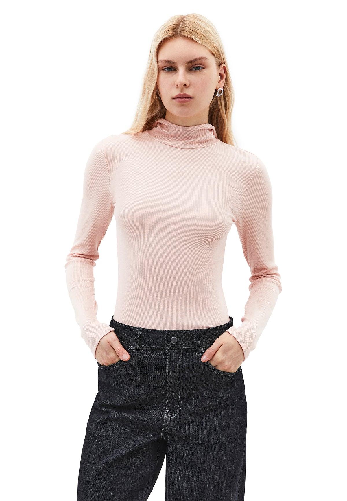Hooded Turtleneck Blouse - Pink