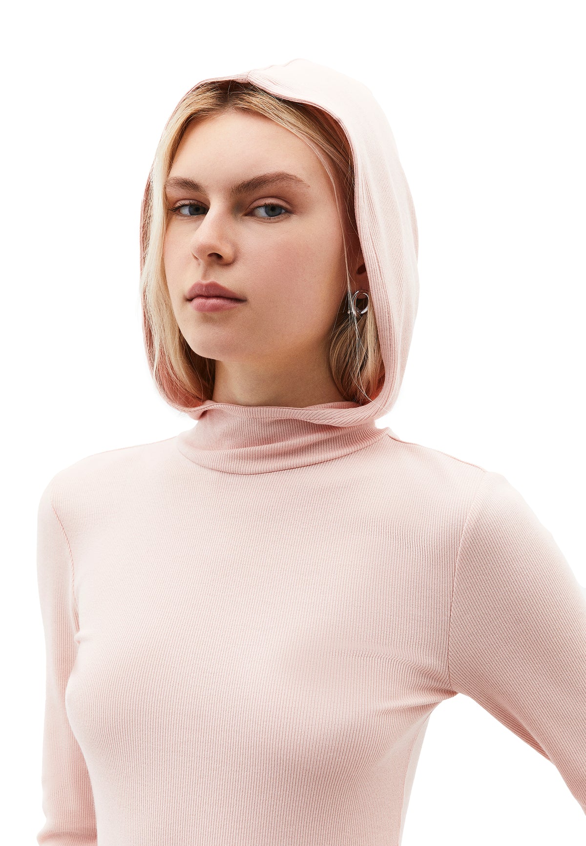 Hooded Turtleneck Blouse - Pink