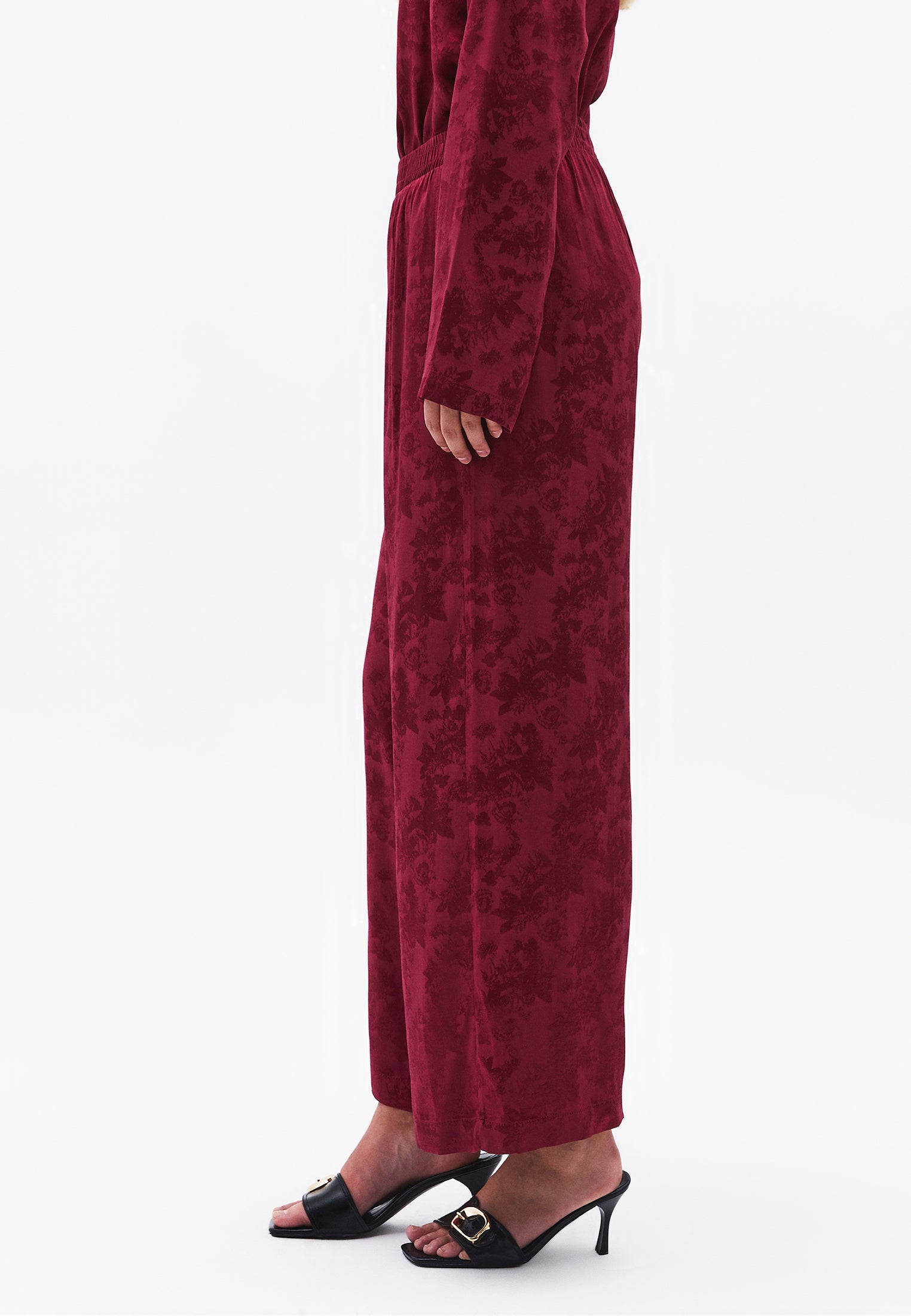 Ultra High Waist Wide Leg Elastic Waist Pants - RUMBA RED