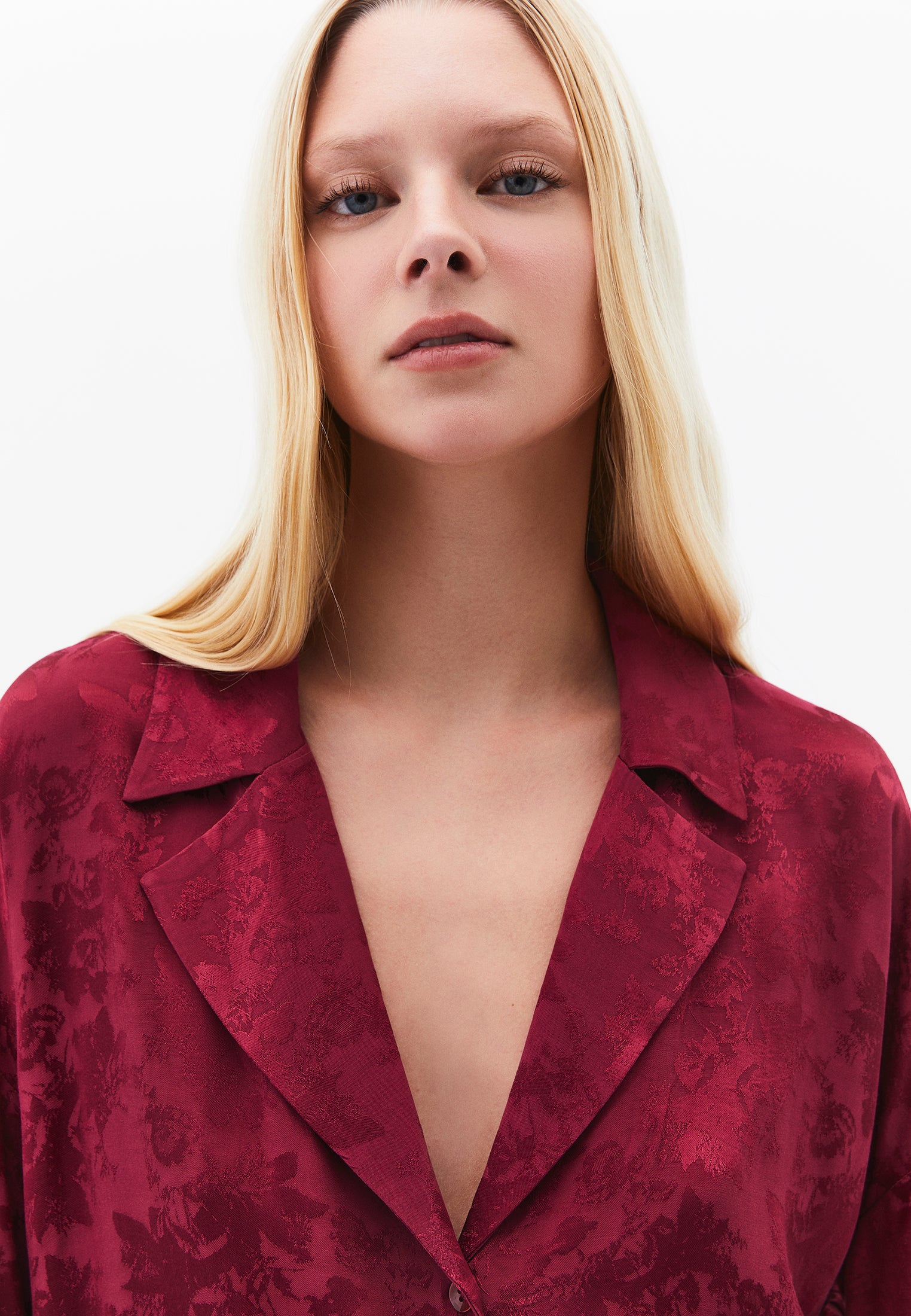 Long Sleeve Oversize Shirt With Button Details - RUMBA RED