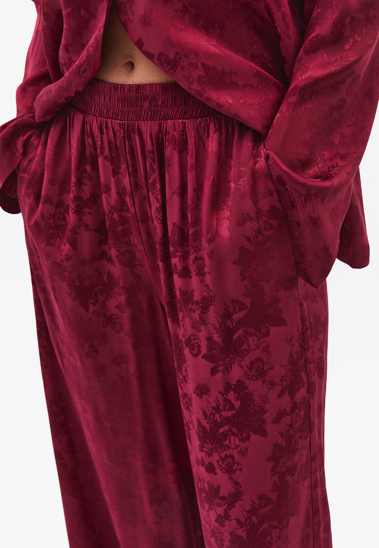 Ultra High Waist Wide Leg Elastic Waist Pants - RUMBA RED