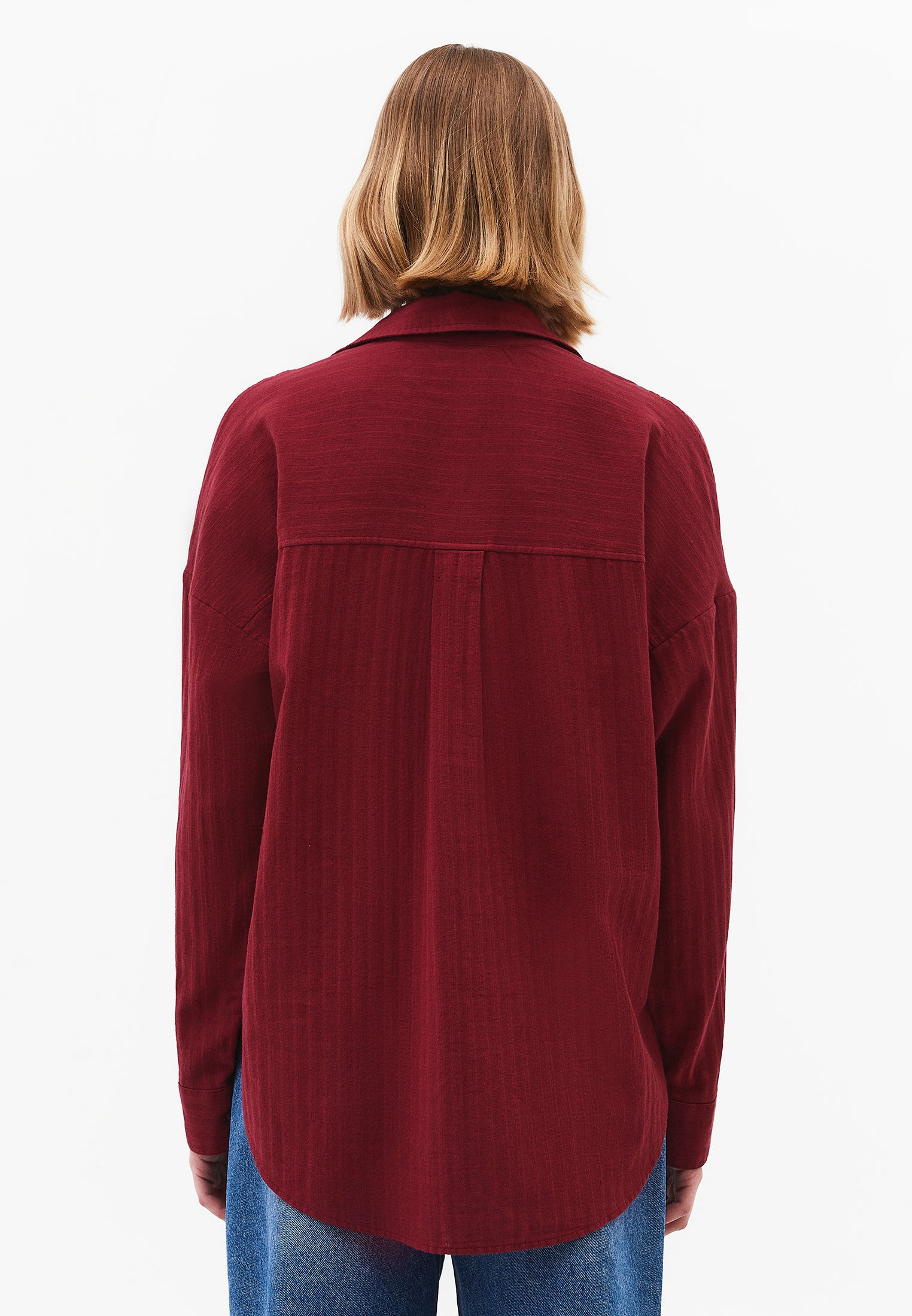 Oversize Long Sleeve Shirt With Pocket Detail - RUMBA RED