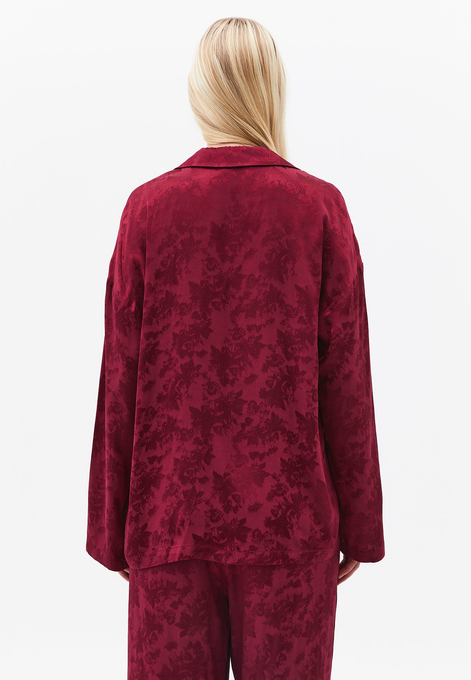 Long Sleeve Oversize Shirt With Button Details - RUMBA RED