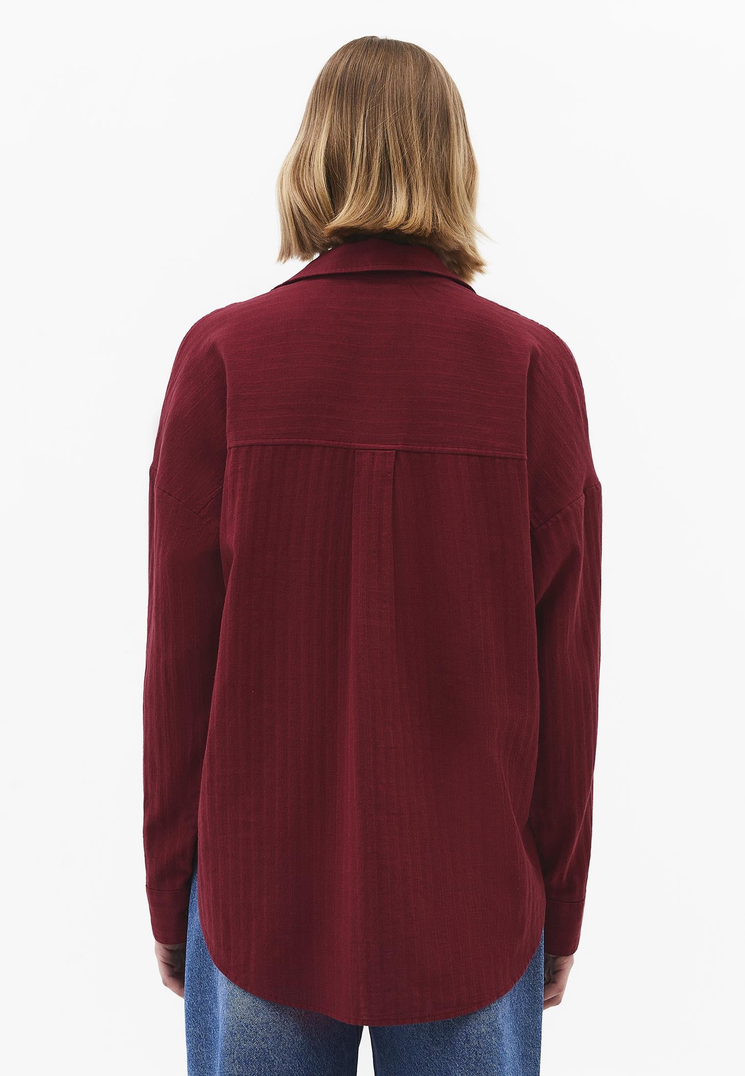 Oversize Long Sleeve Shirt With Pocket Detail - RUMBA RED