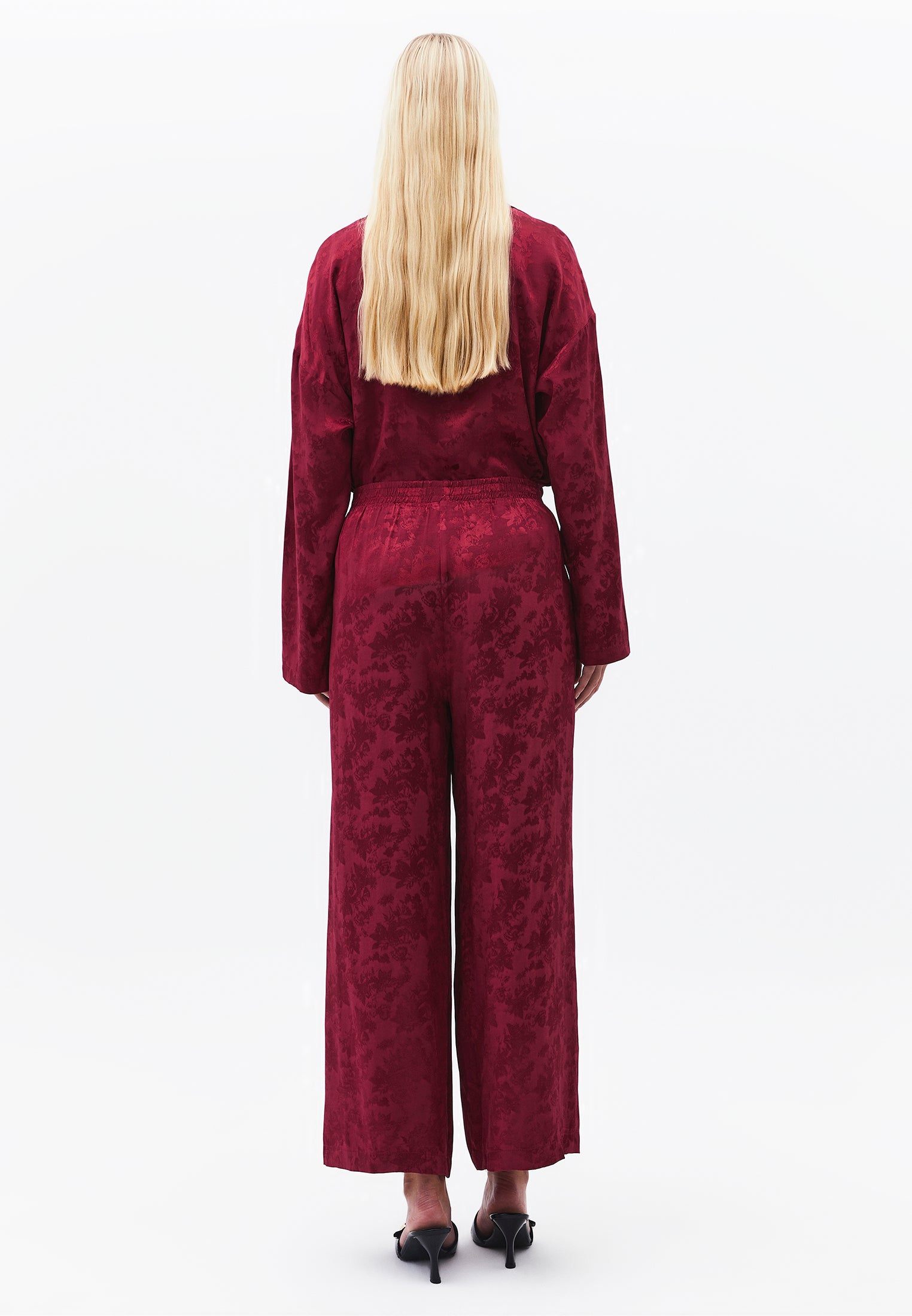 Ultra High Waist Wide Leg Elastic Waist Pants - RUMBA RED