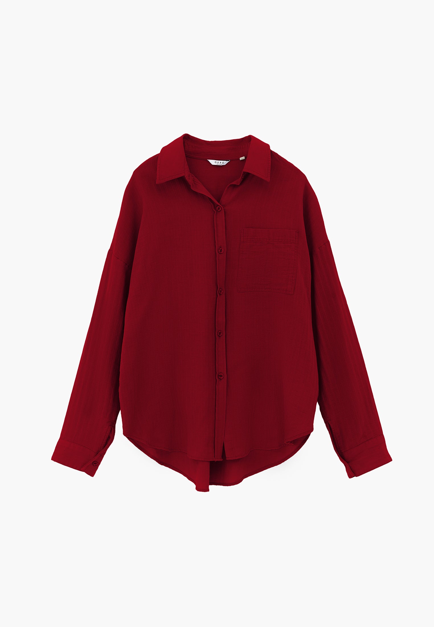 Oversize Long Sleeve Shirt With Pocket Detail - RUMBA RED