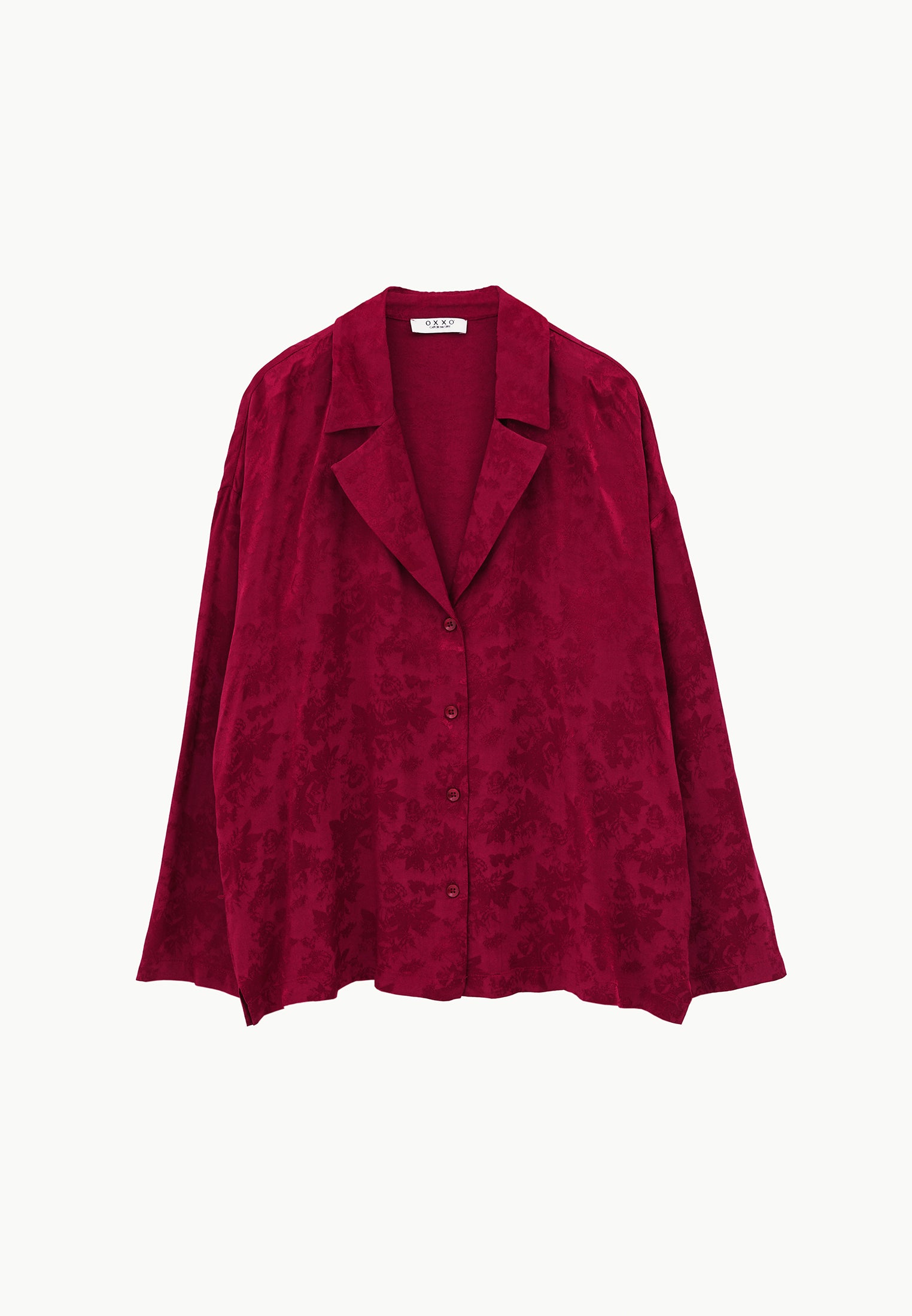 Long Sleeve Oversize Shirt With Button Details - RUMBA RED