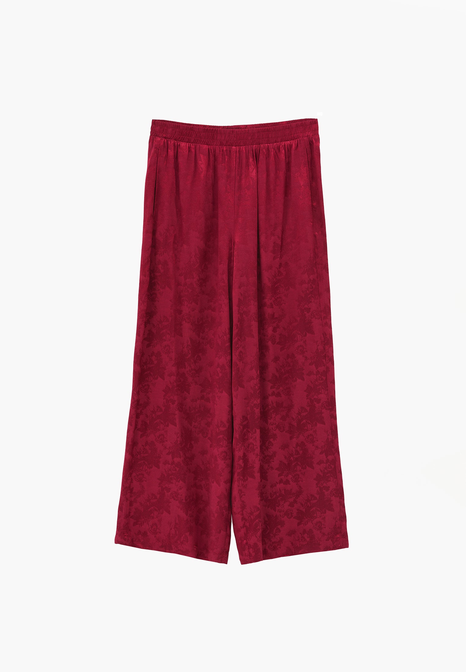 Ultra High Waist Wide Leg Elastic Waist Pants - RUMBA RED