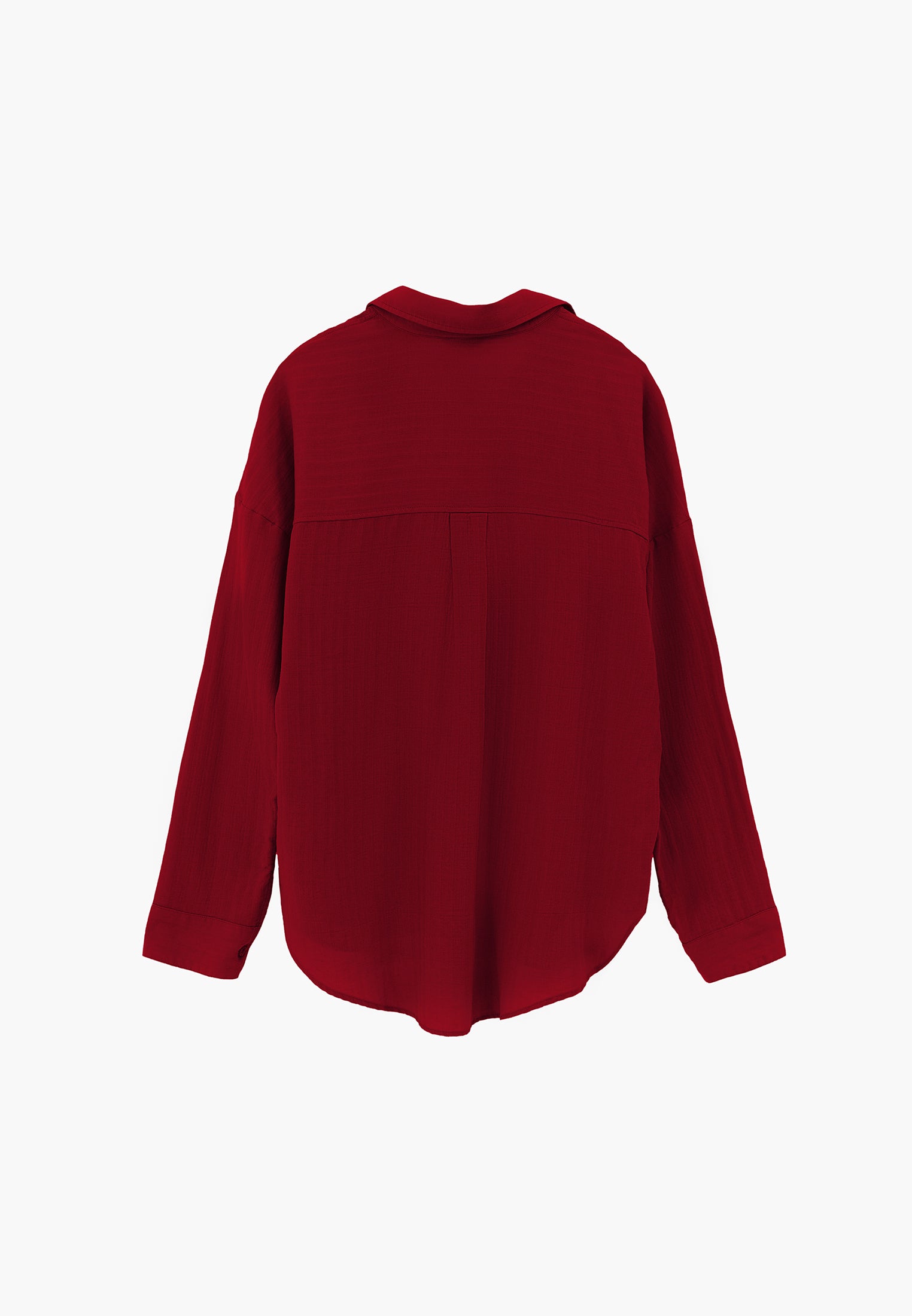 Oversize Long Sleeve Shirt With Pocket Detail - RUMBA RED