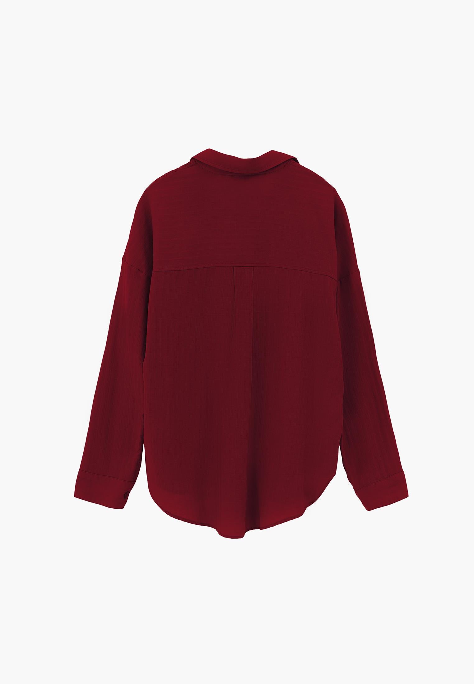 Oversize Long Sleeve Shirt With Pocket Detail - RUMBA RED