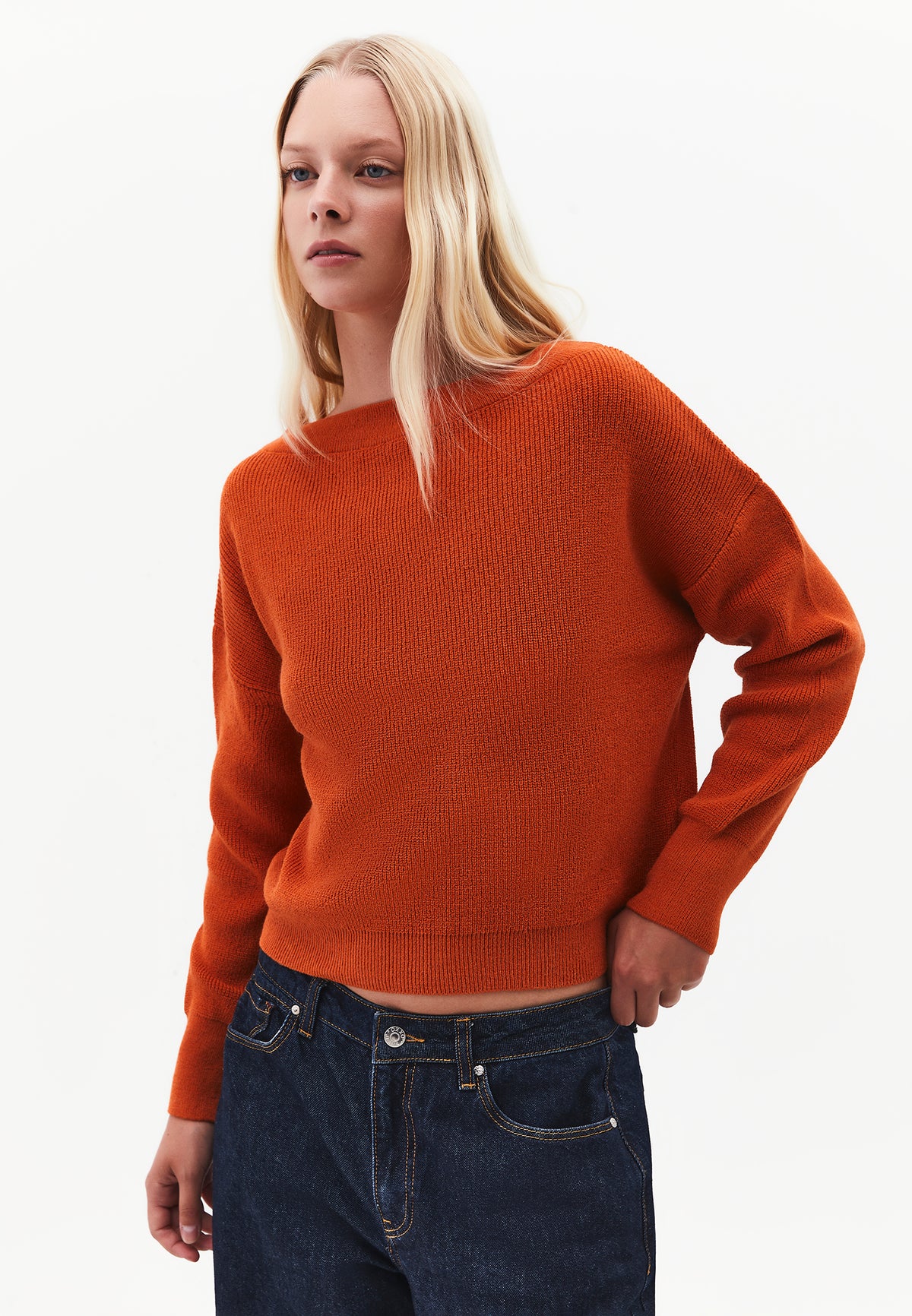 Boat Neck Loose Sweater - RUST