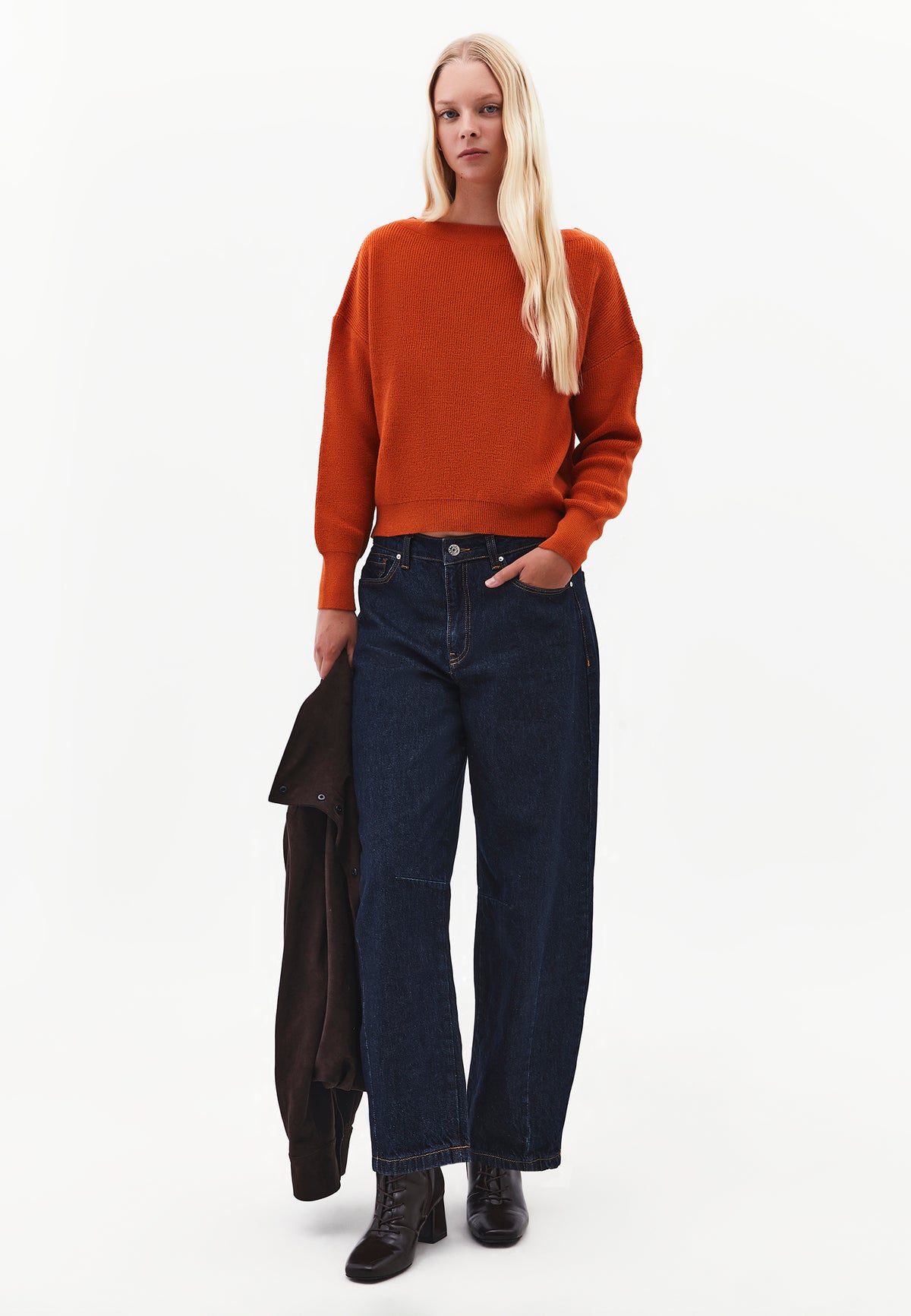 Boat Neck Loose Sweater - RUST