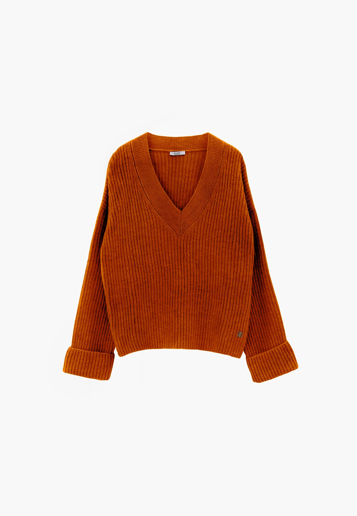 Loose V-Neck Sweater - Orange