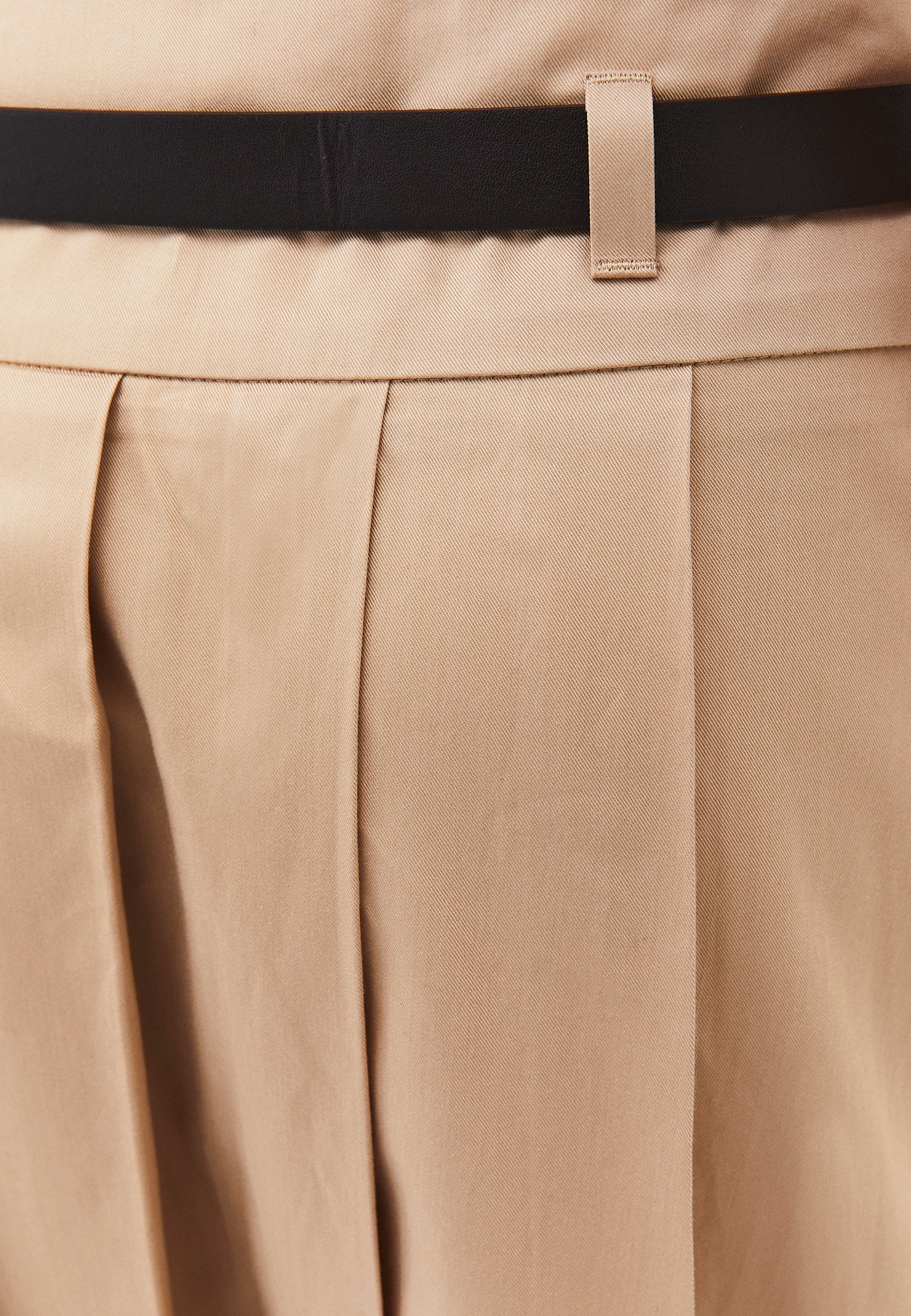 Long Pleated A-Line Skirt With Belt Detail - SAFARI